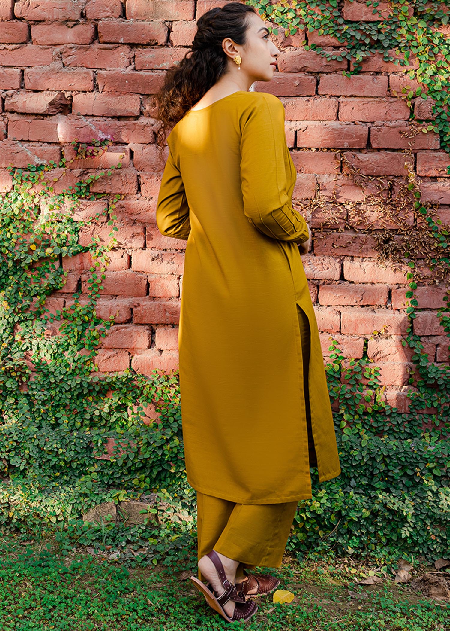 khaddar Kurti in Mustard
