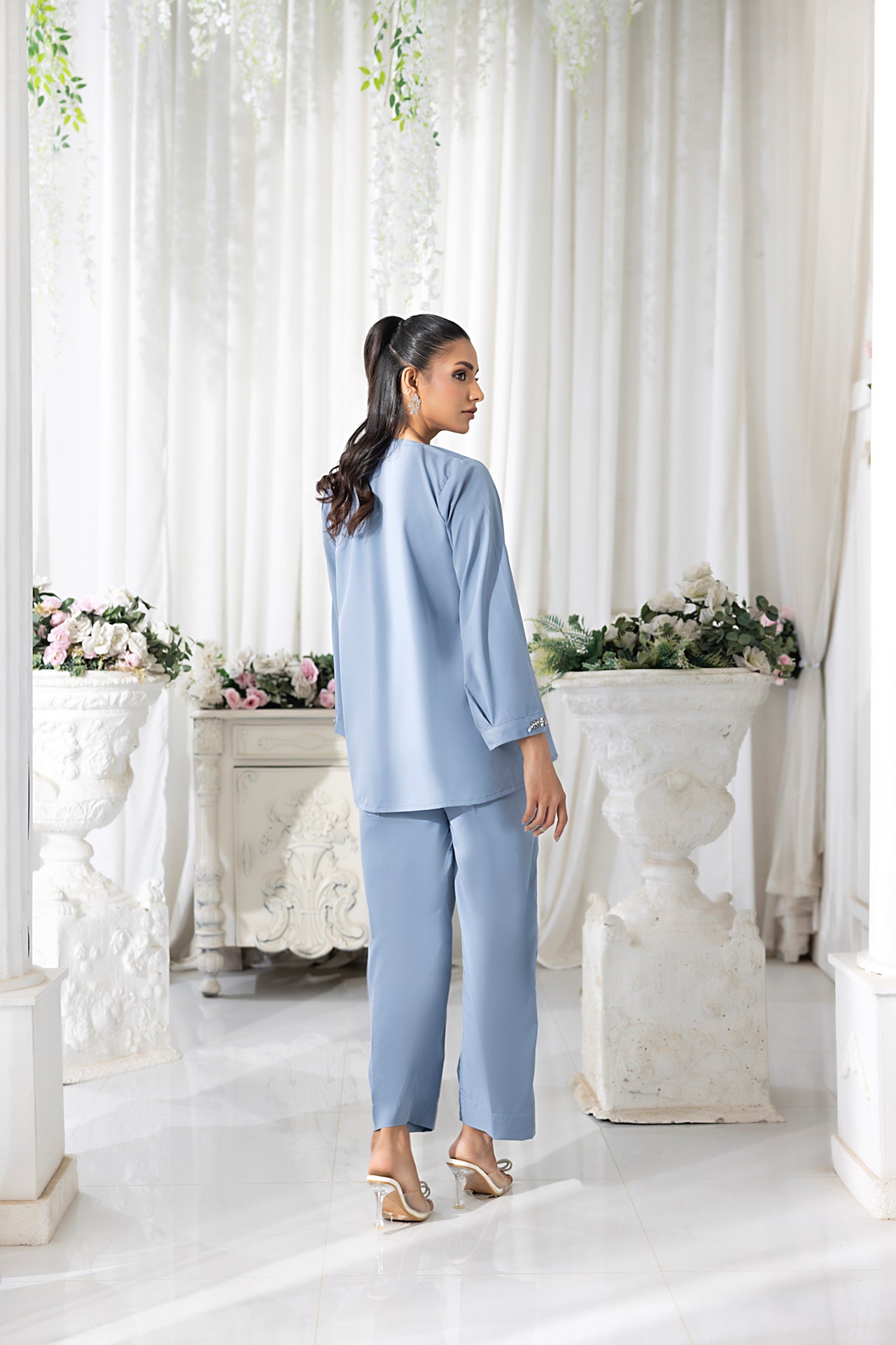 crepe Co ord Sets in Cornflower blue