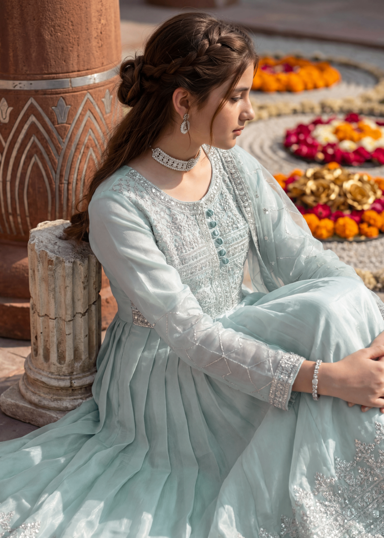 tissue silk Pishwas in Pastel green