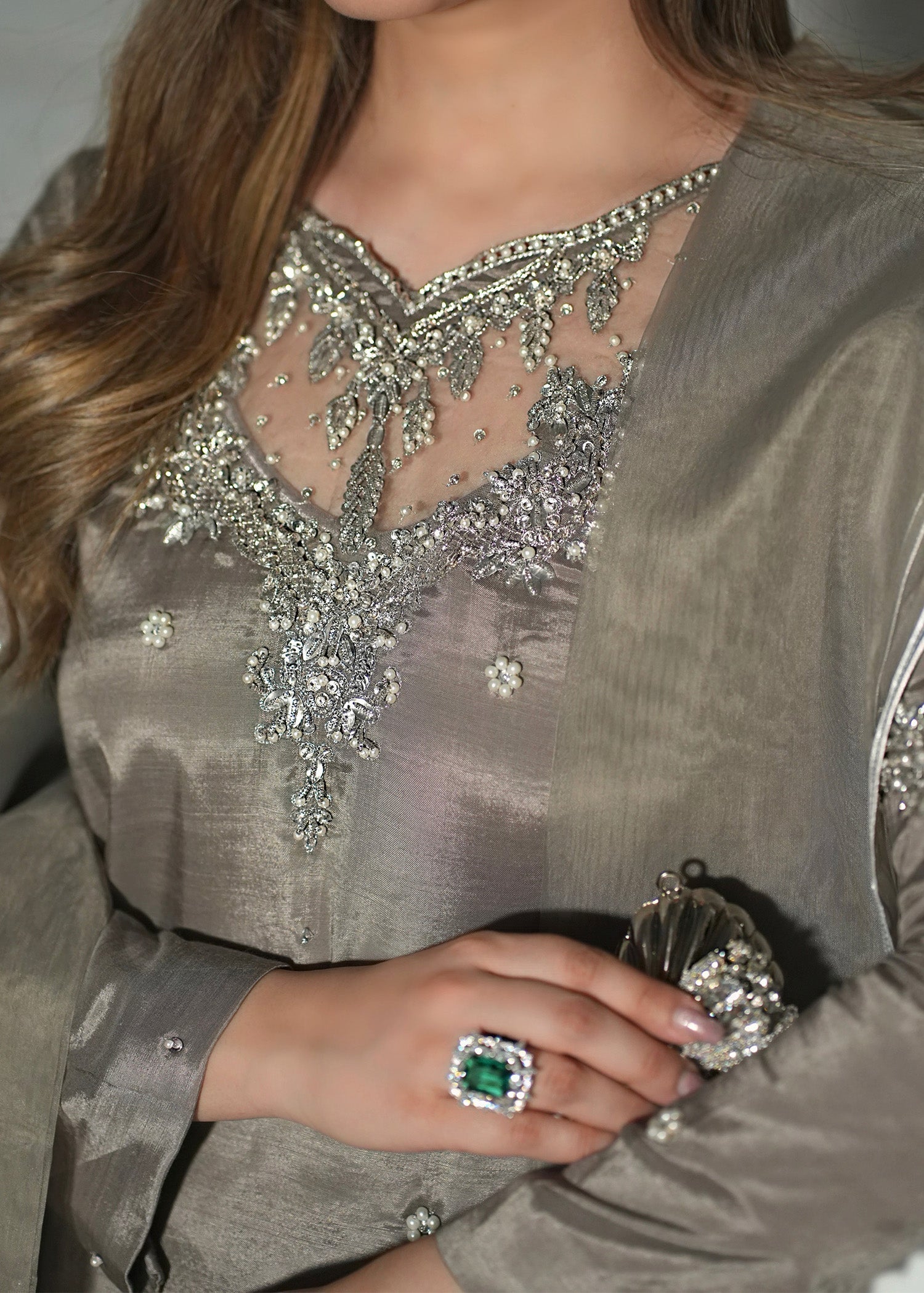 raw silk Kurta Set in Grey