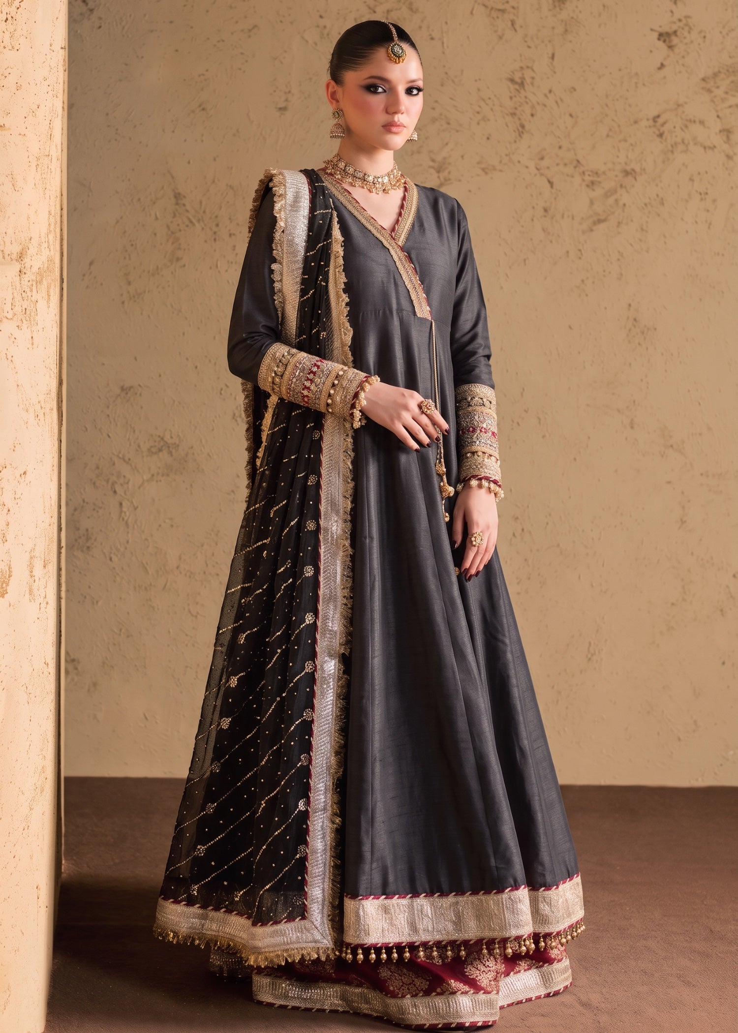 silk Angrakha in Black