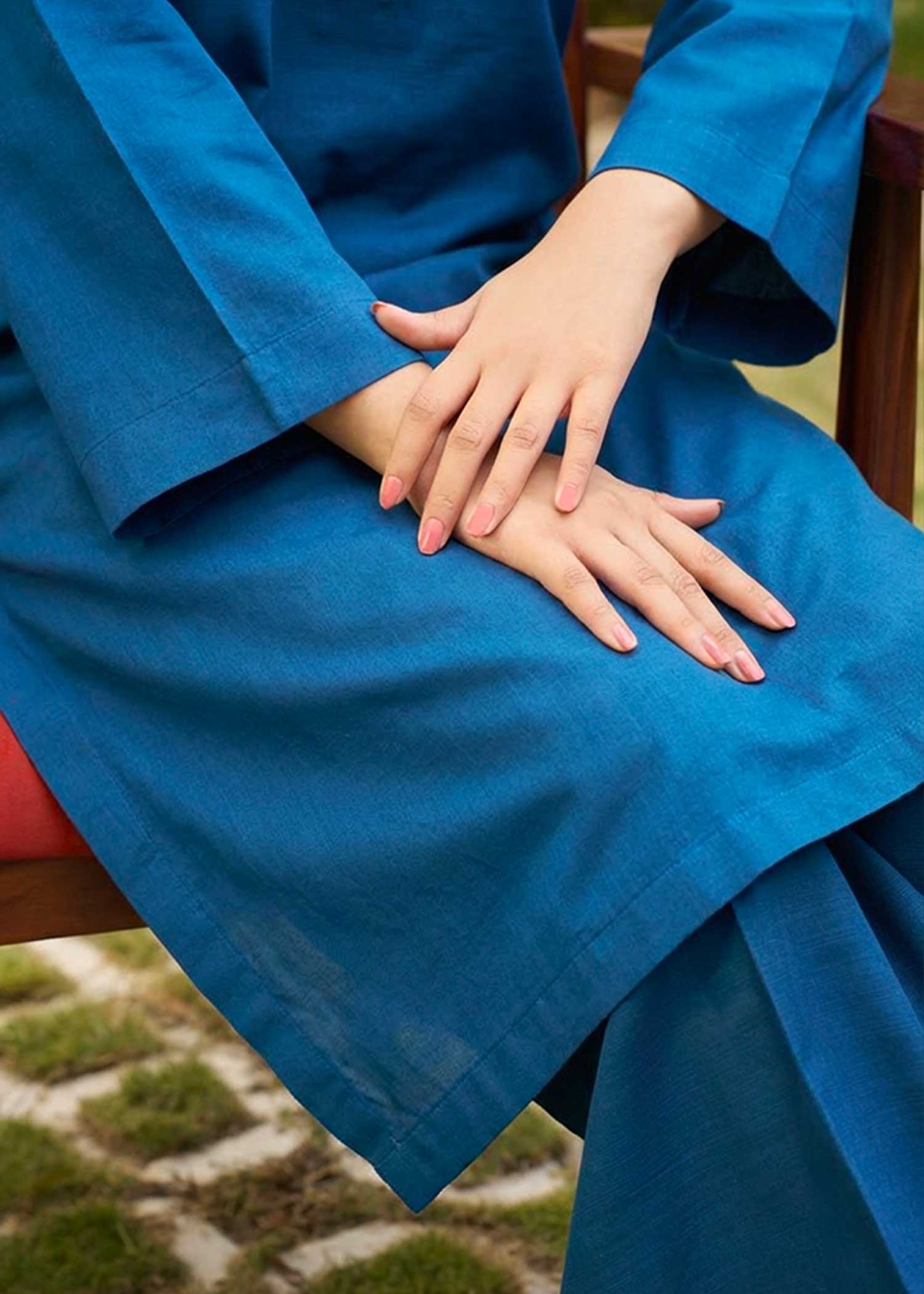 khaddar Kurta Set in Royal blue