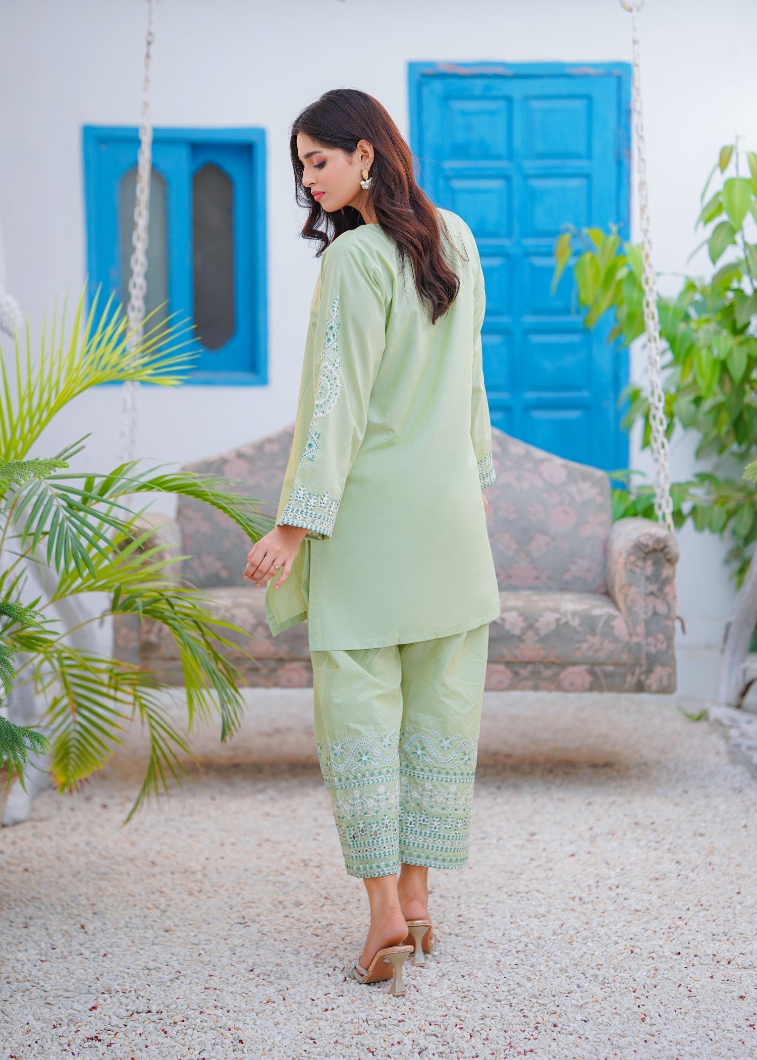 cotton Kurta Set in Tea green