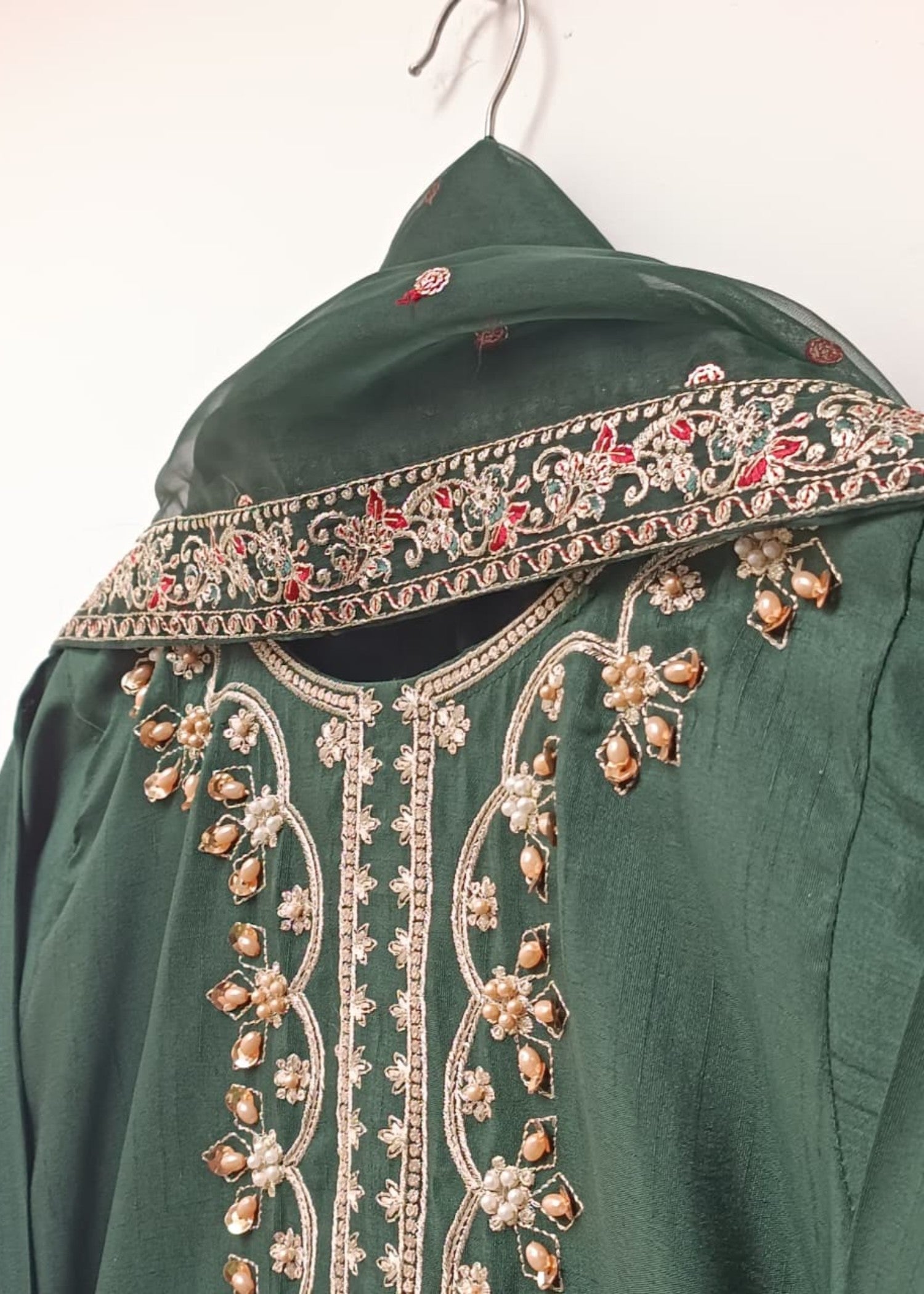 raw silk Sharara in Dark green