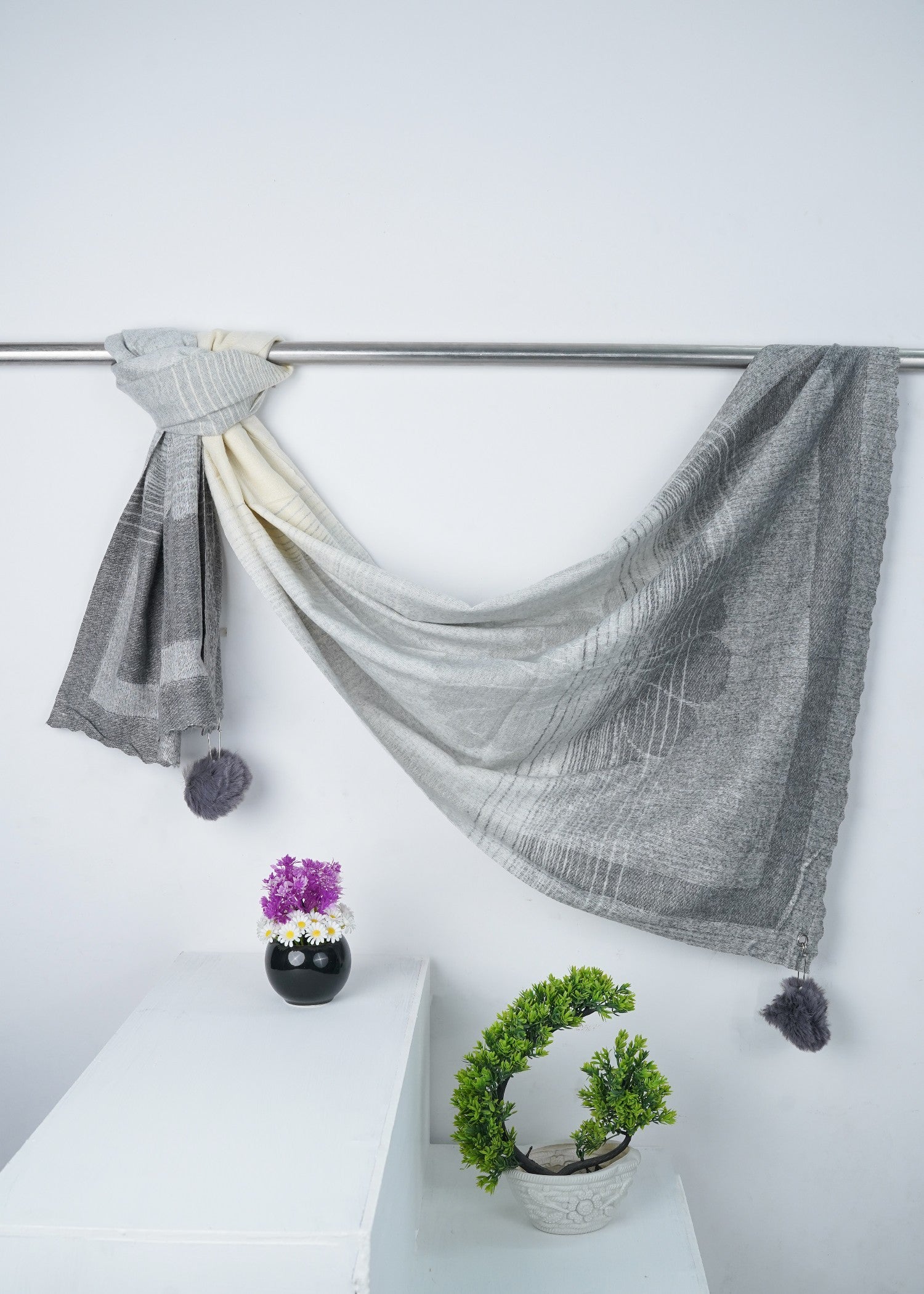 wool Hijab in Cream, grey