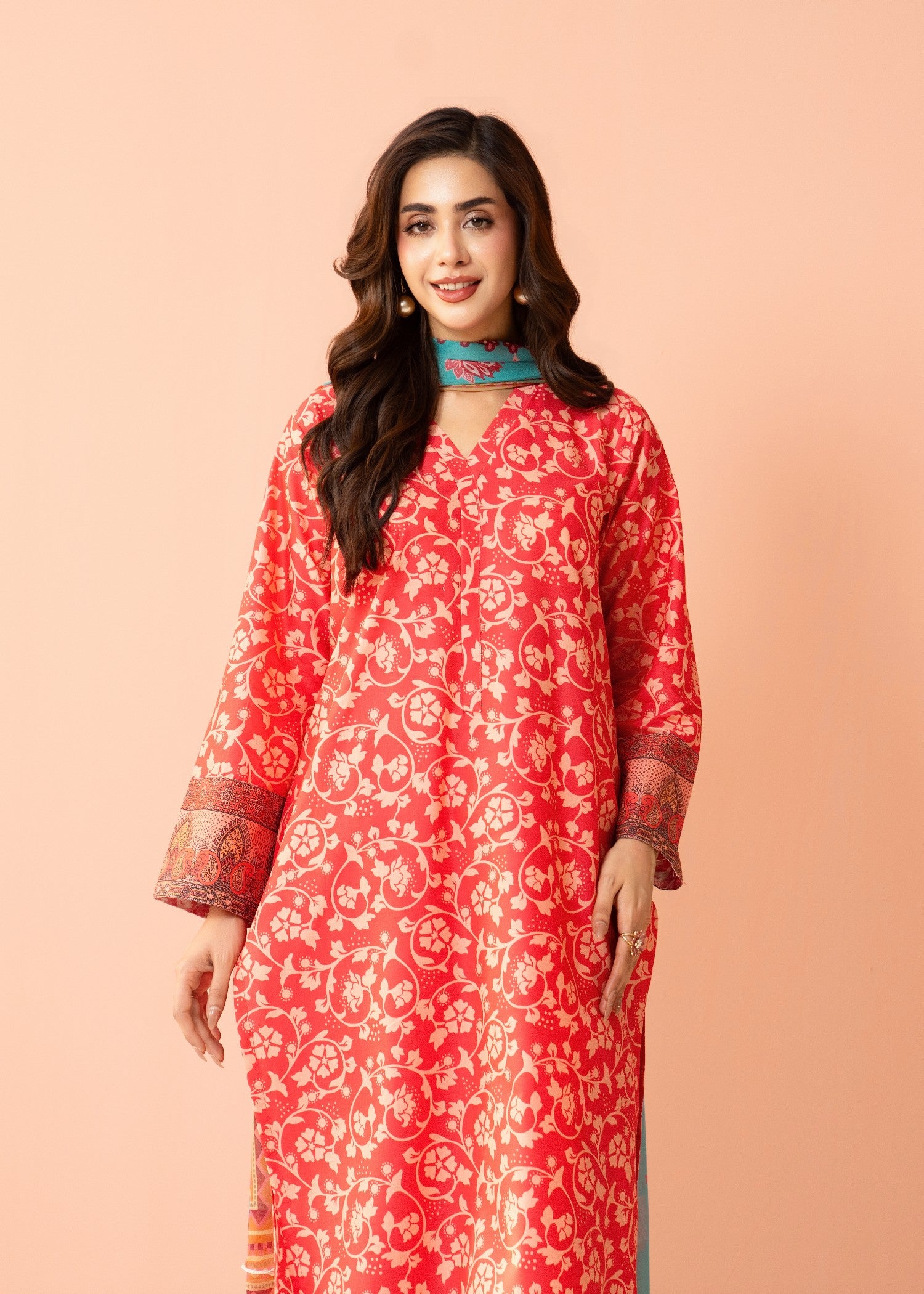 lawn cotton Kurta Set in Taffy pink