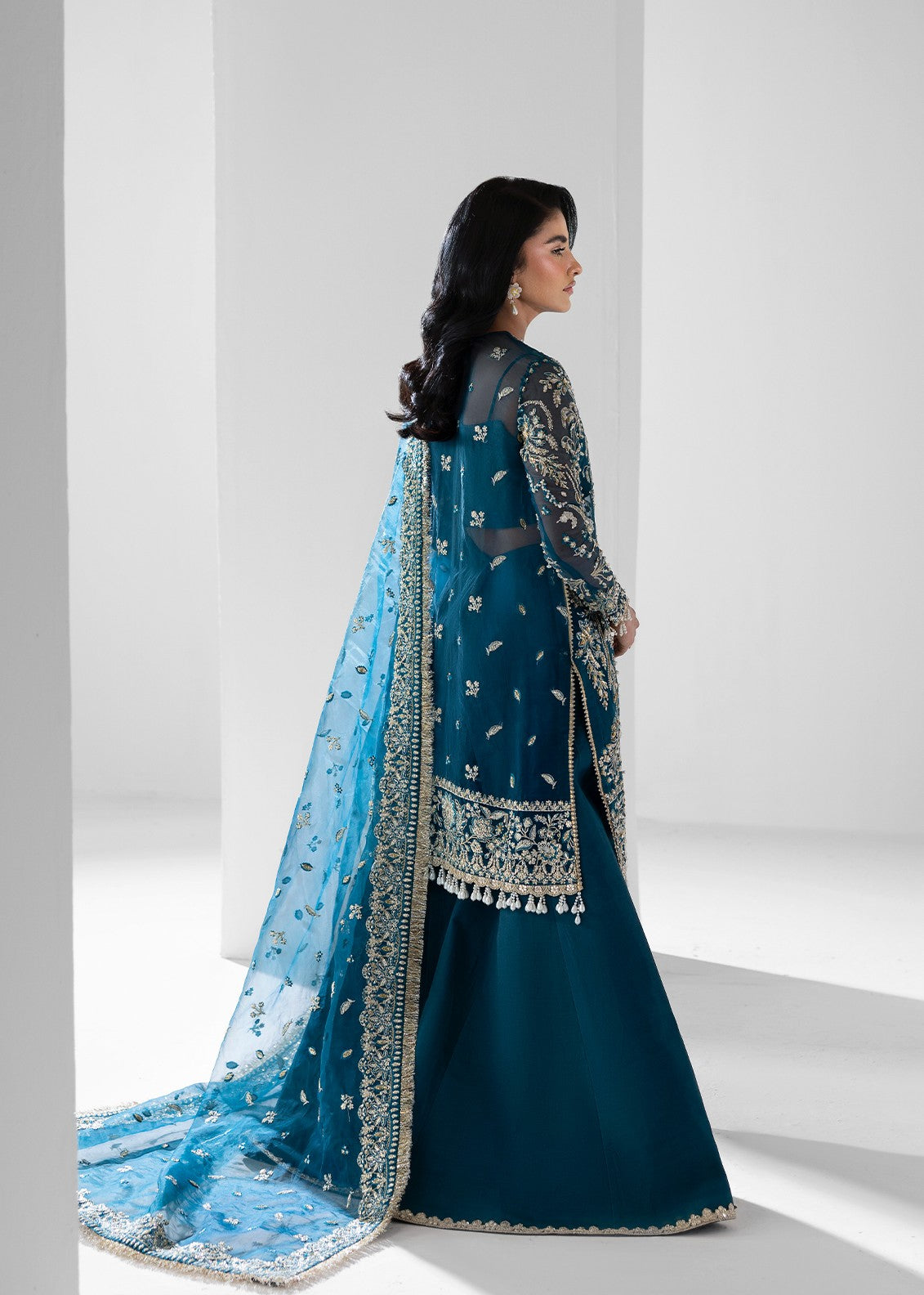 organza Unstitched in Teal