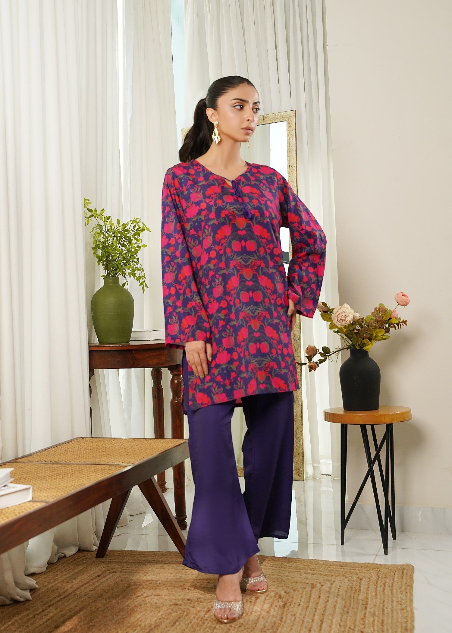 cambric Kurta Set in Sapphire blue