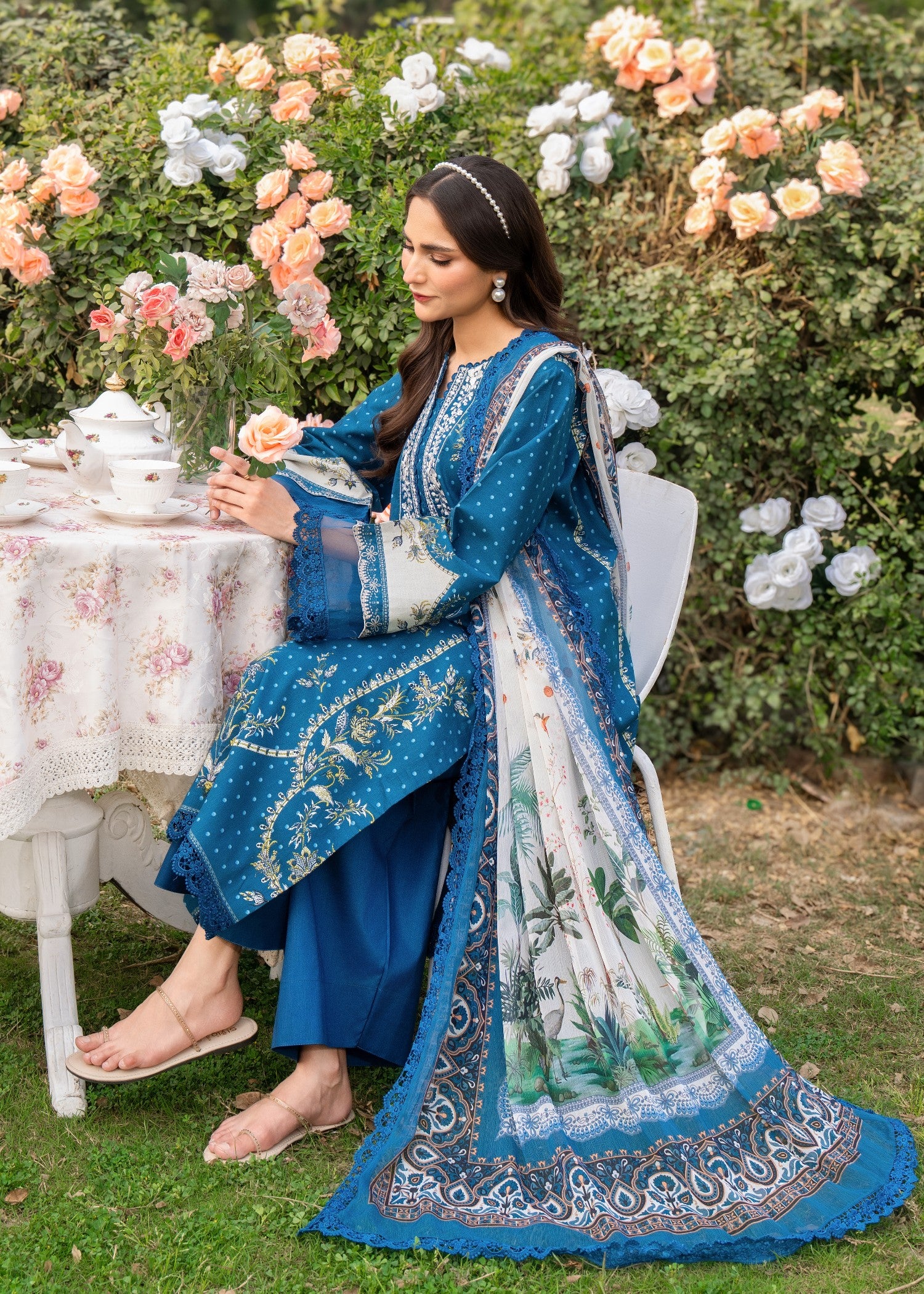 lawn Kurta Set in Yale blue