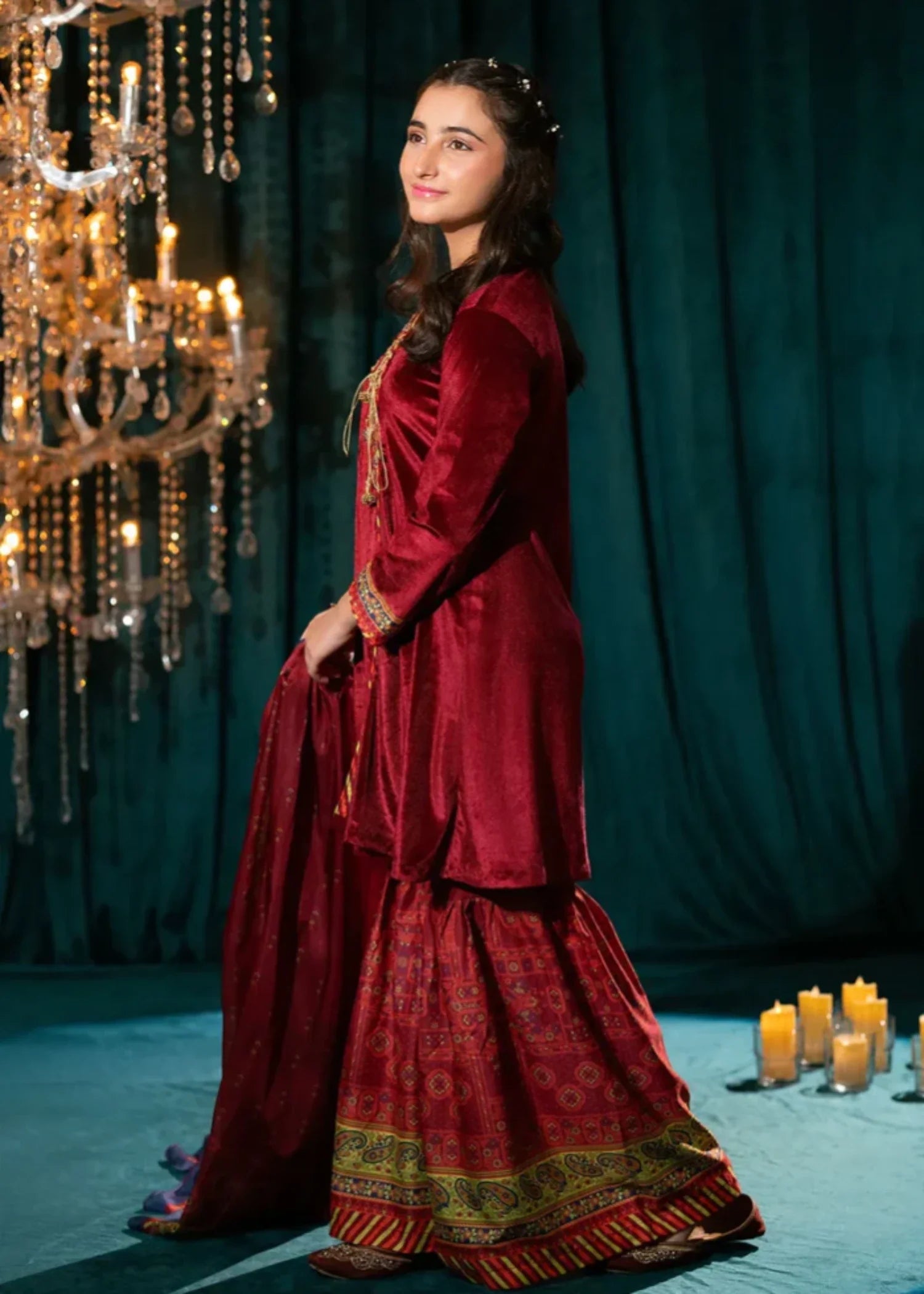 velvet Gharara in Maroon