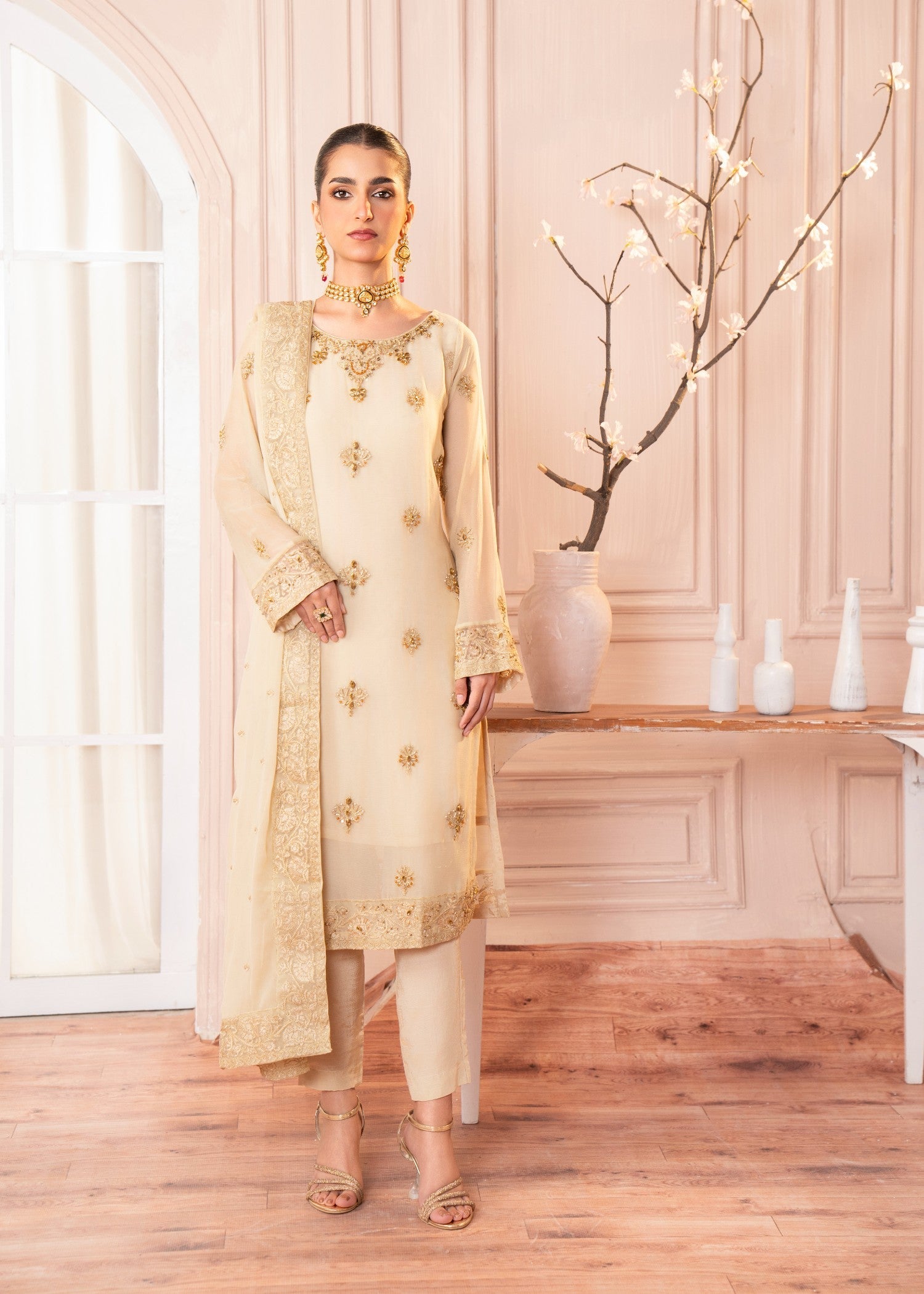 chiffon Unstitched in Cream