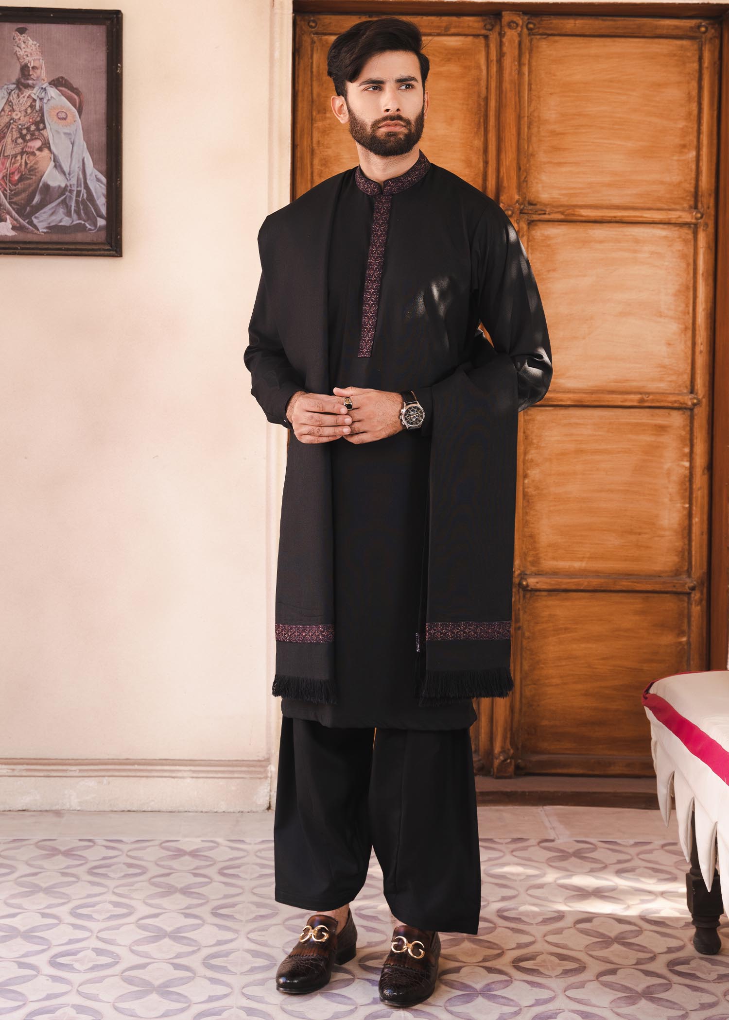 wool Shalwar Kameez in Black