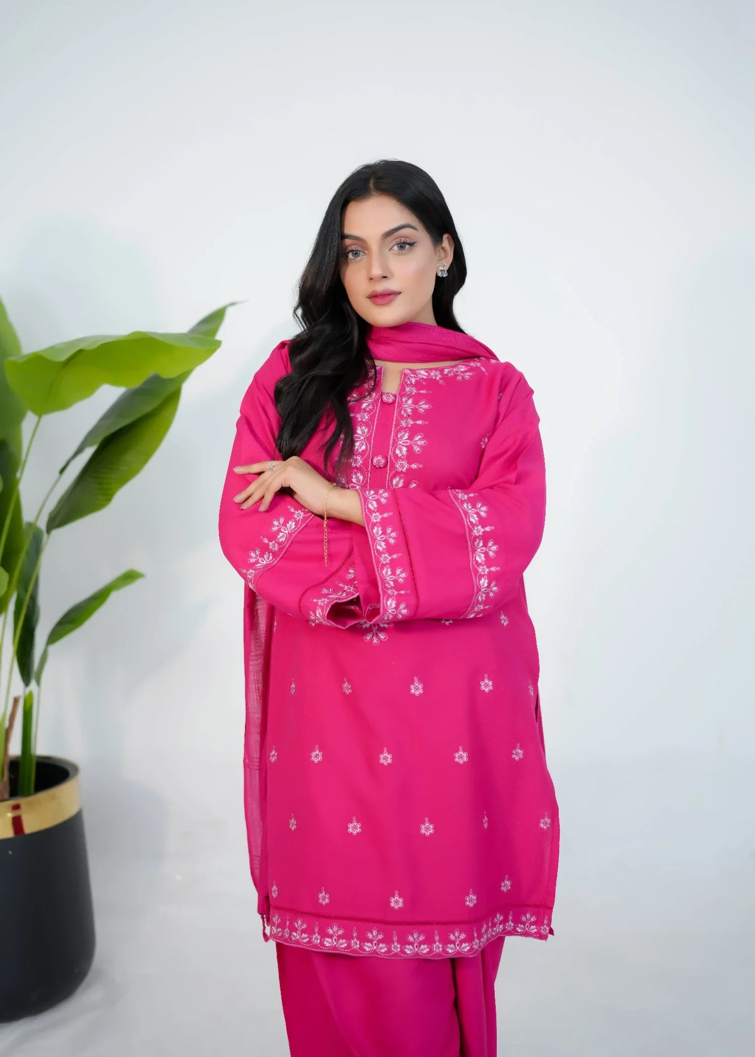 dhanak Kurta Set in Shocking pink