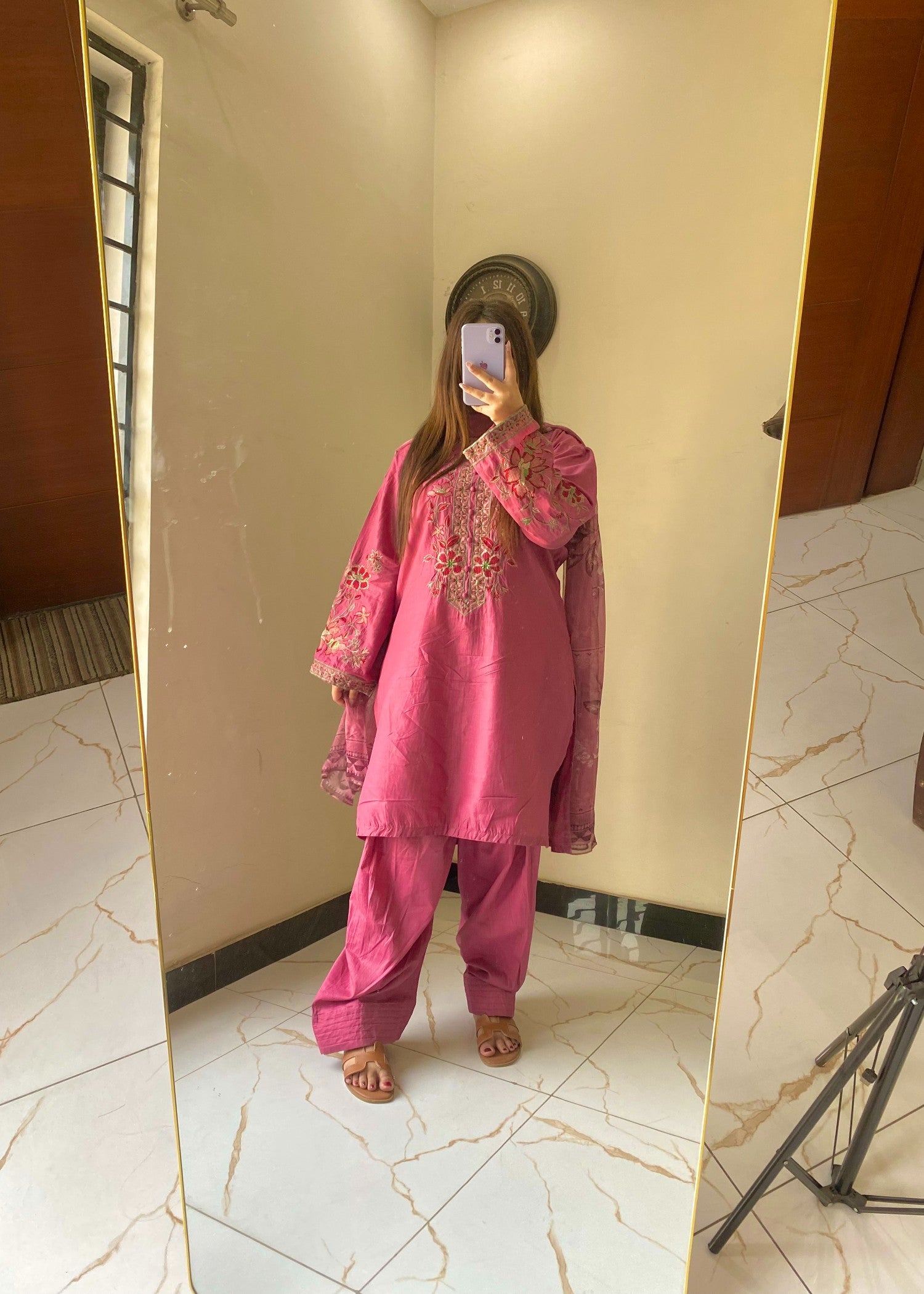 lawn cotton Kurta Set in Deep pink