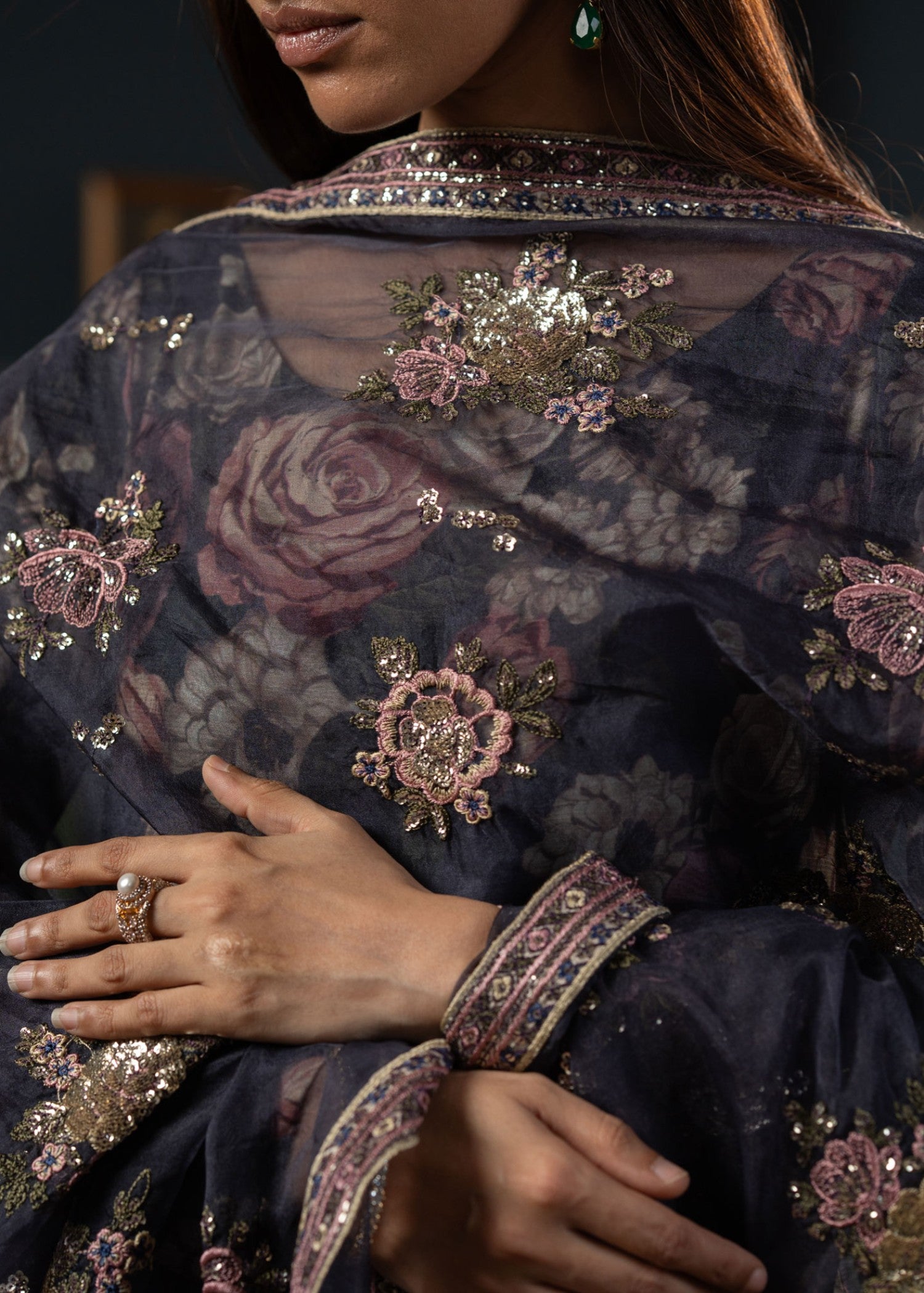 raw silk Pishwas in Midnight