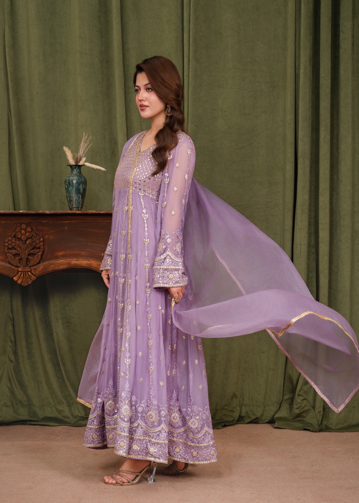 chiffon Angrakha in Lilac