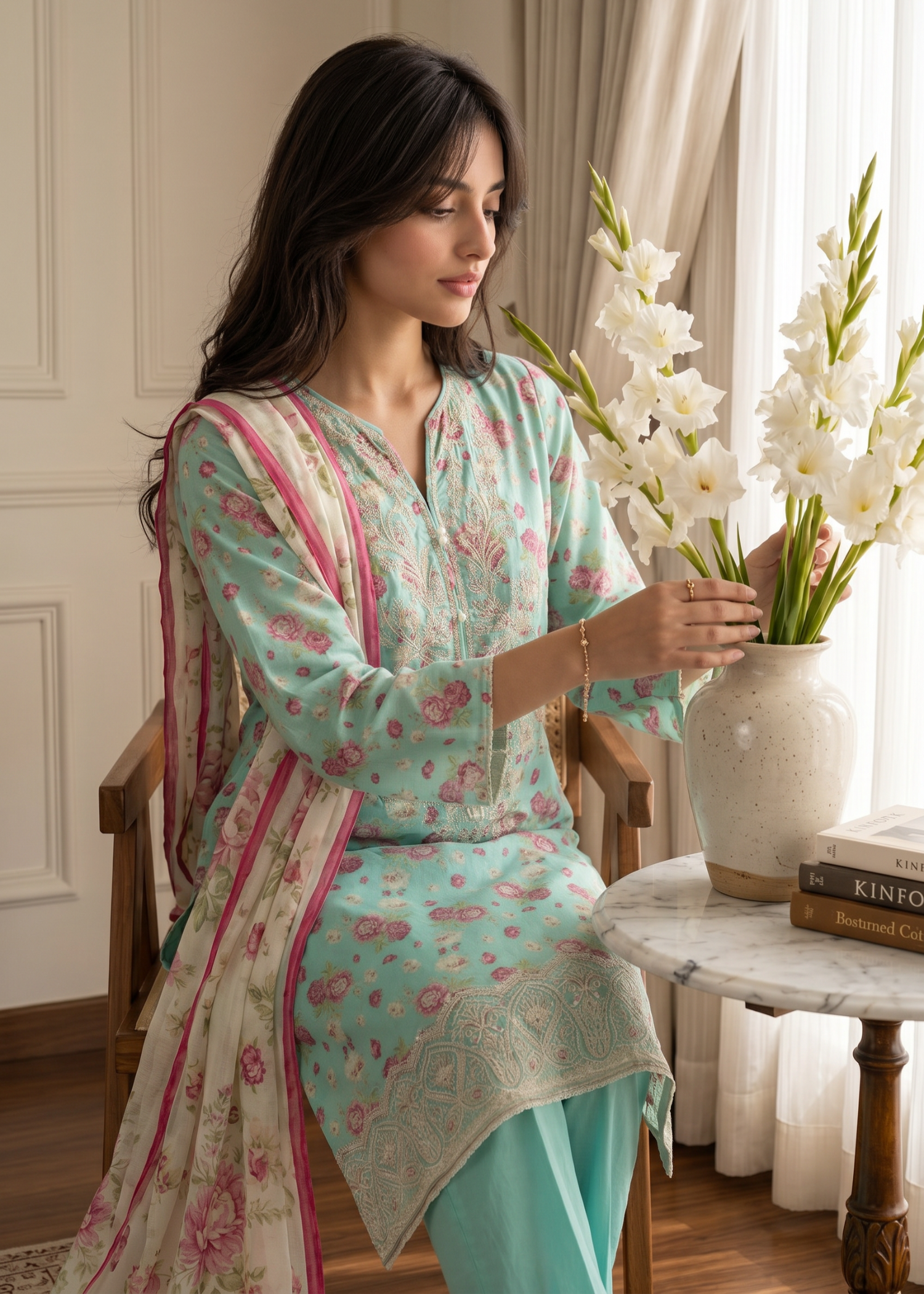 lawn Kurta Set in Aquamarine