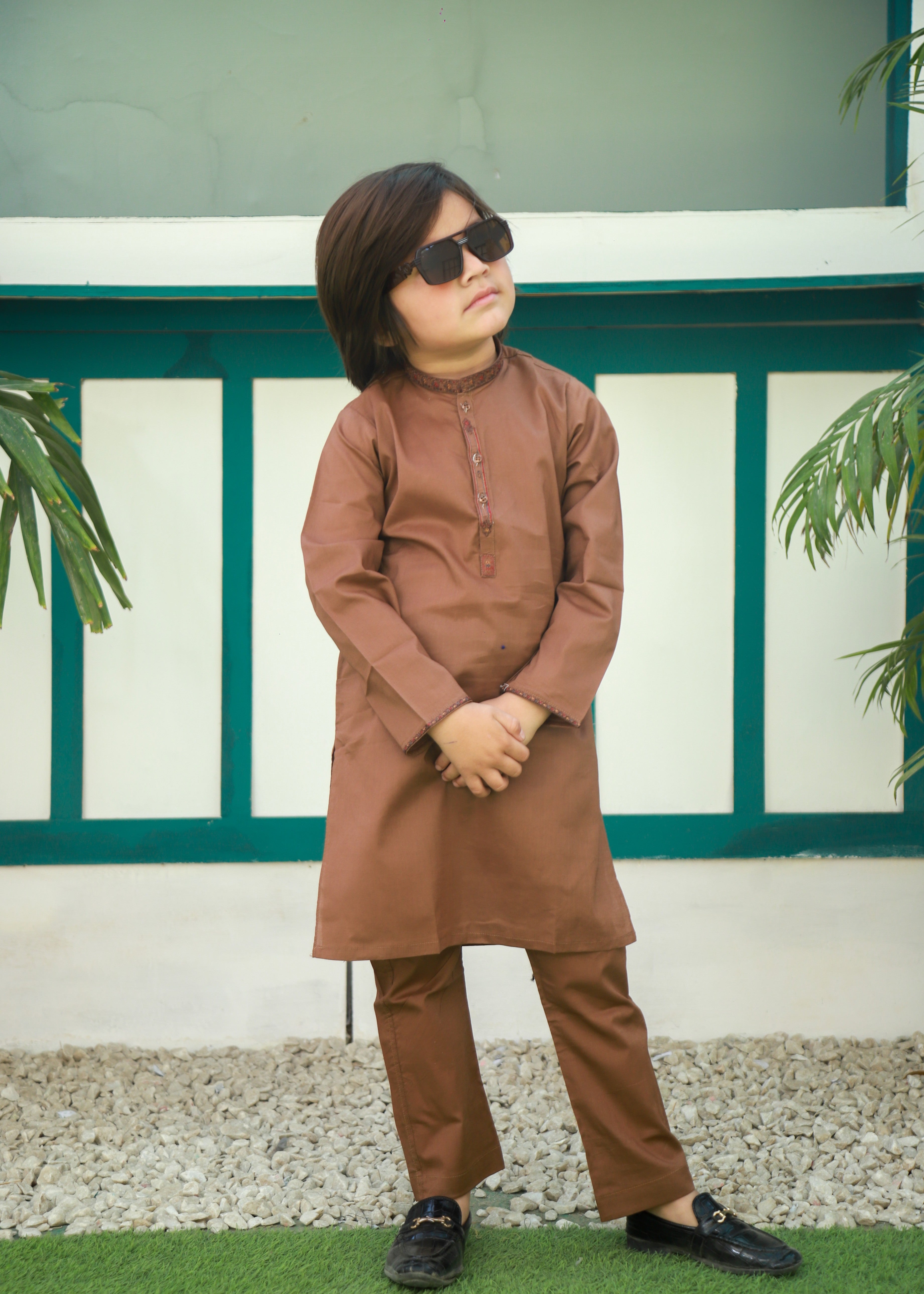 cotton Kurta Set in Camel brown