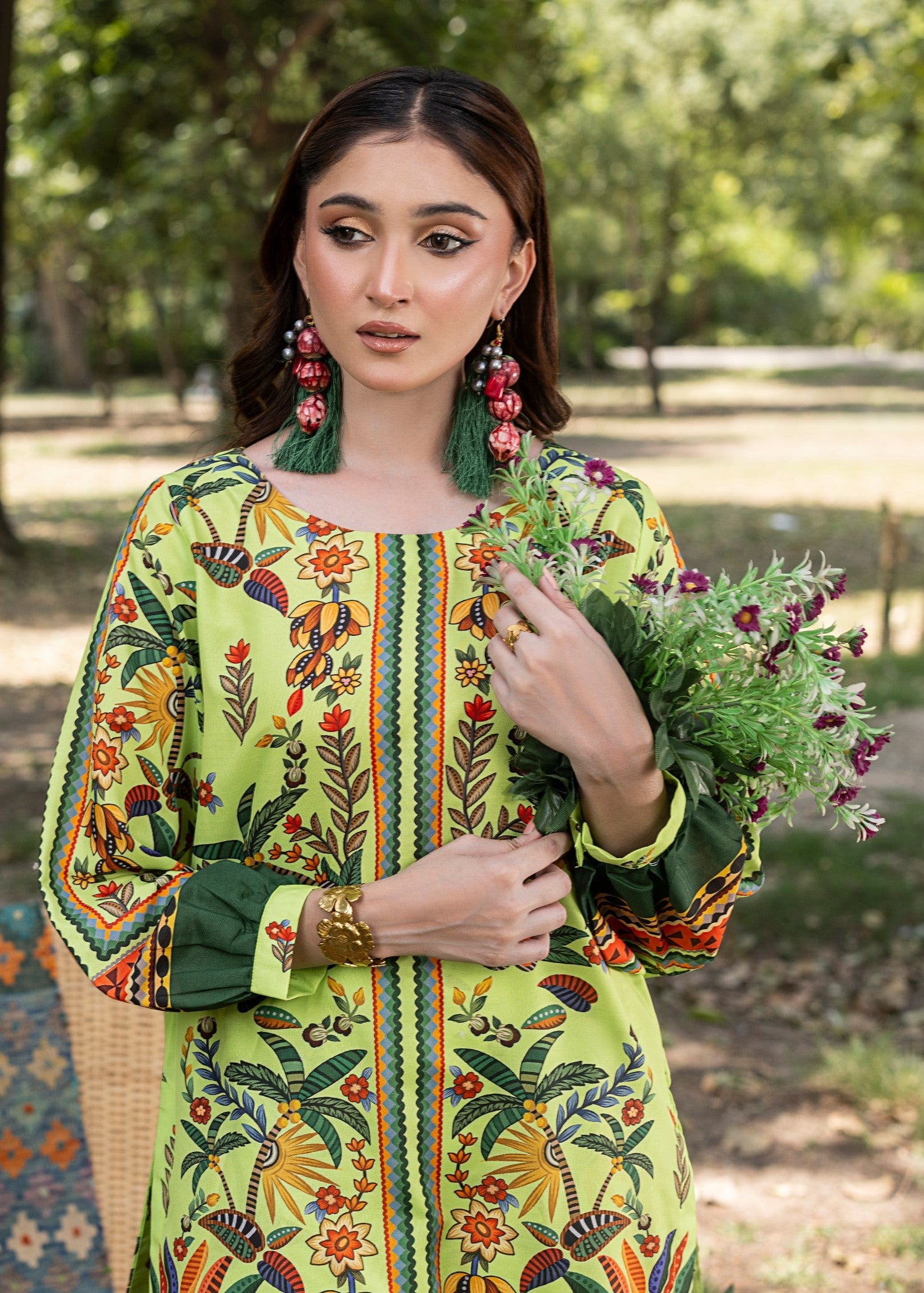 cotton silk Co Ord Sets in Lime green