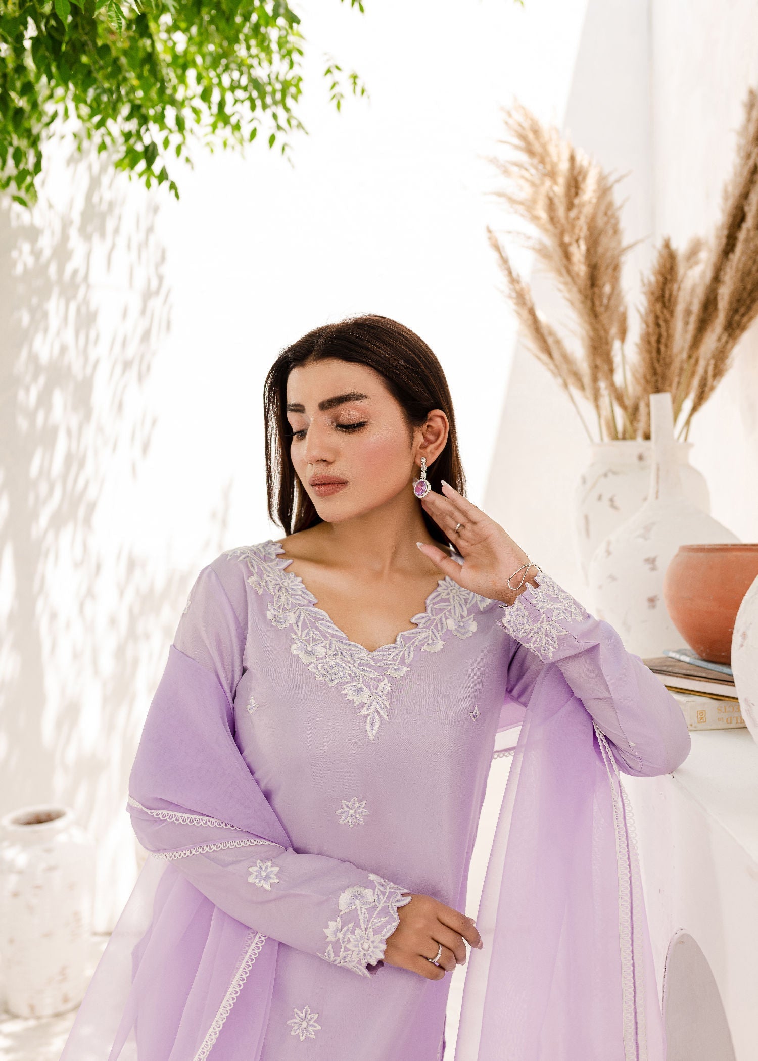 kattan silk Kurta Set in Lilac