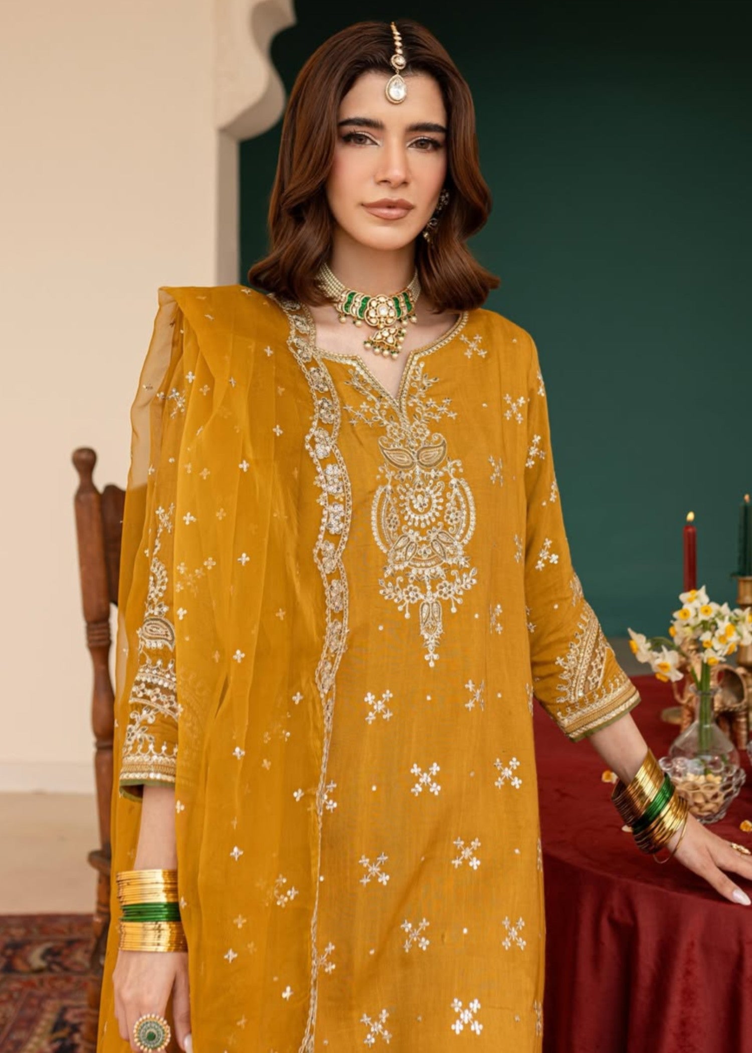 lawn cotton Kurta Set in Saffron