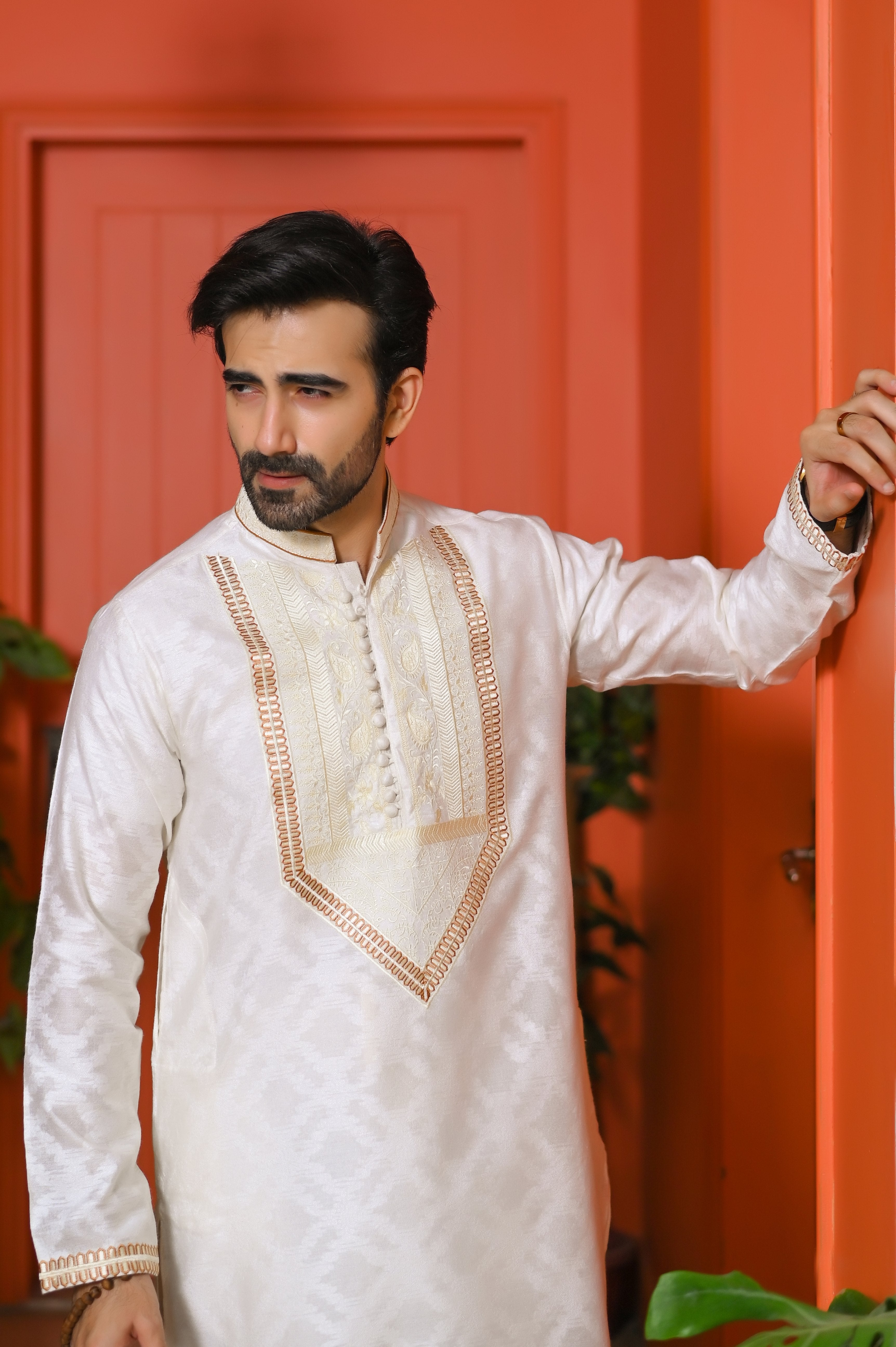 cotton net Kurta in White