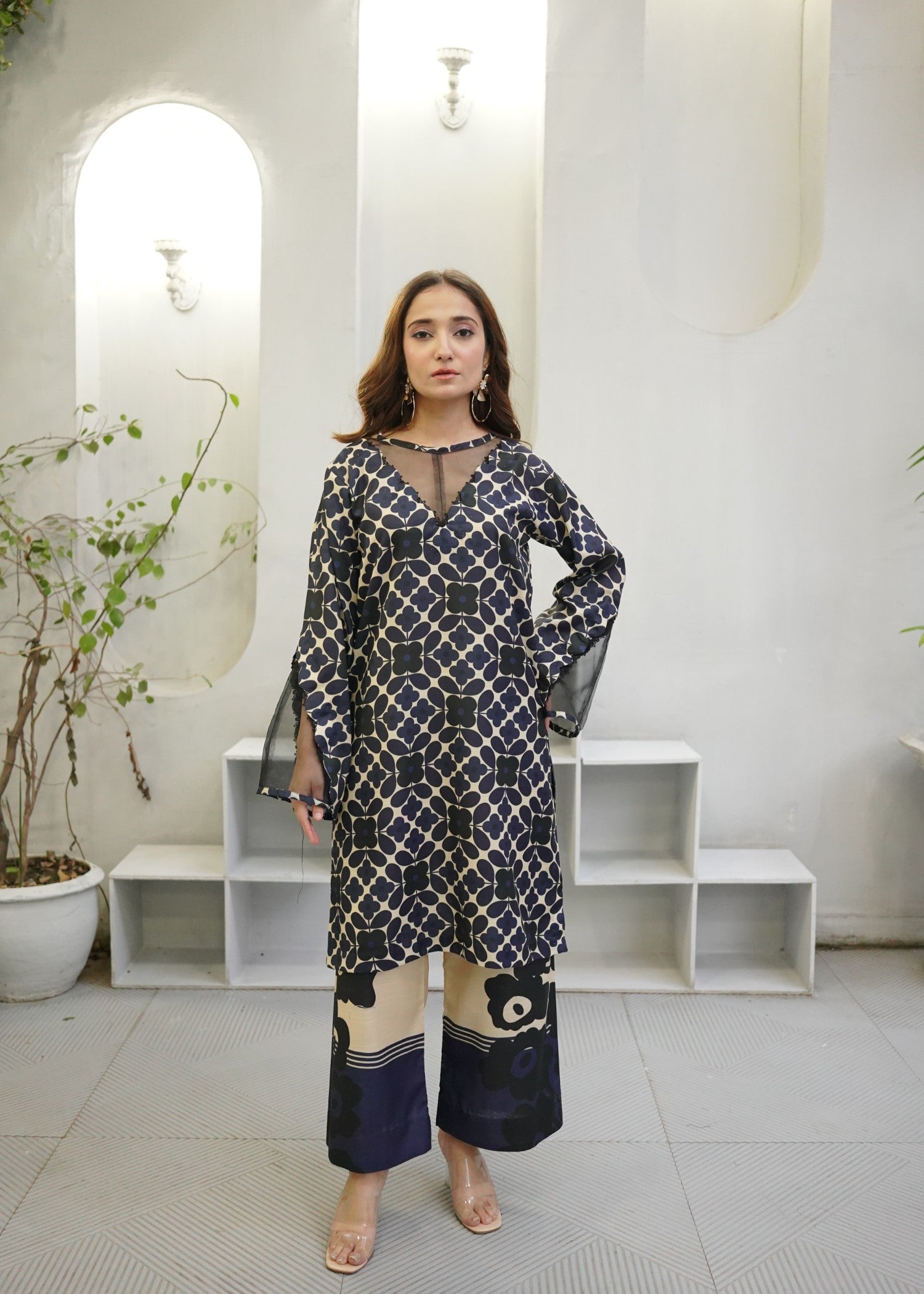 slub khaddar Co Ord Sets in Navy blue