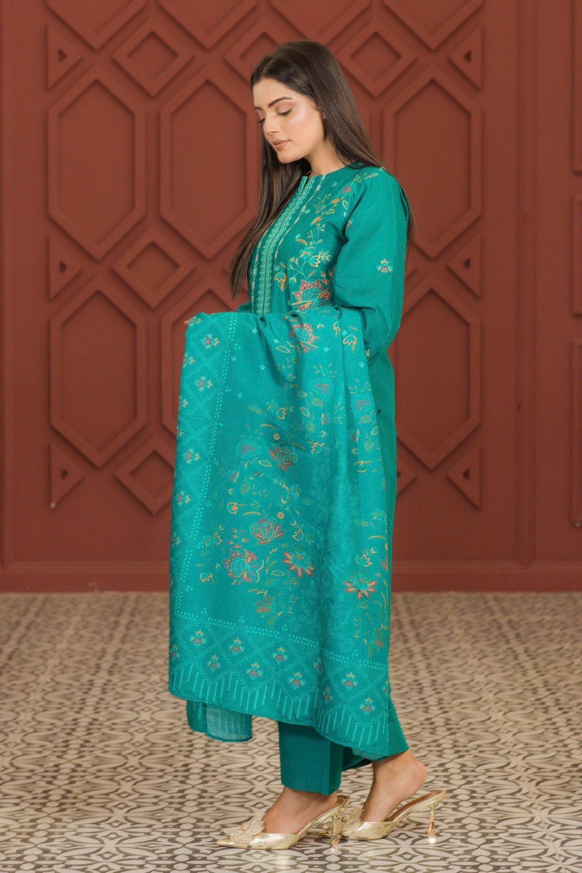 lawn voile Kurta Set in Sea green