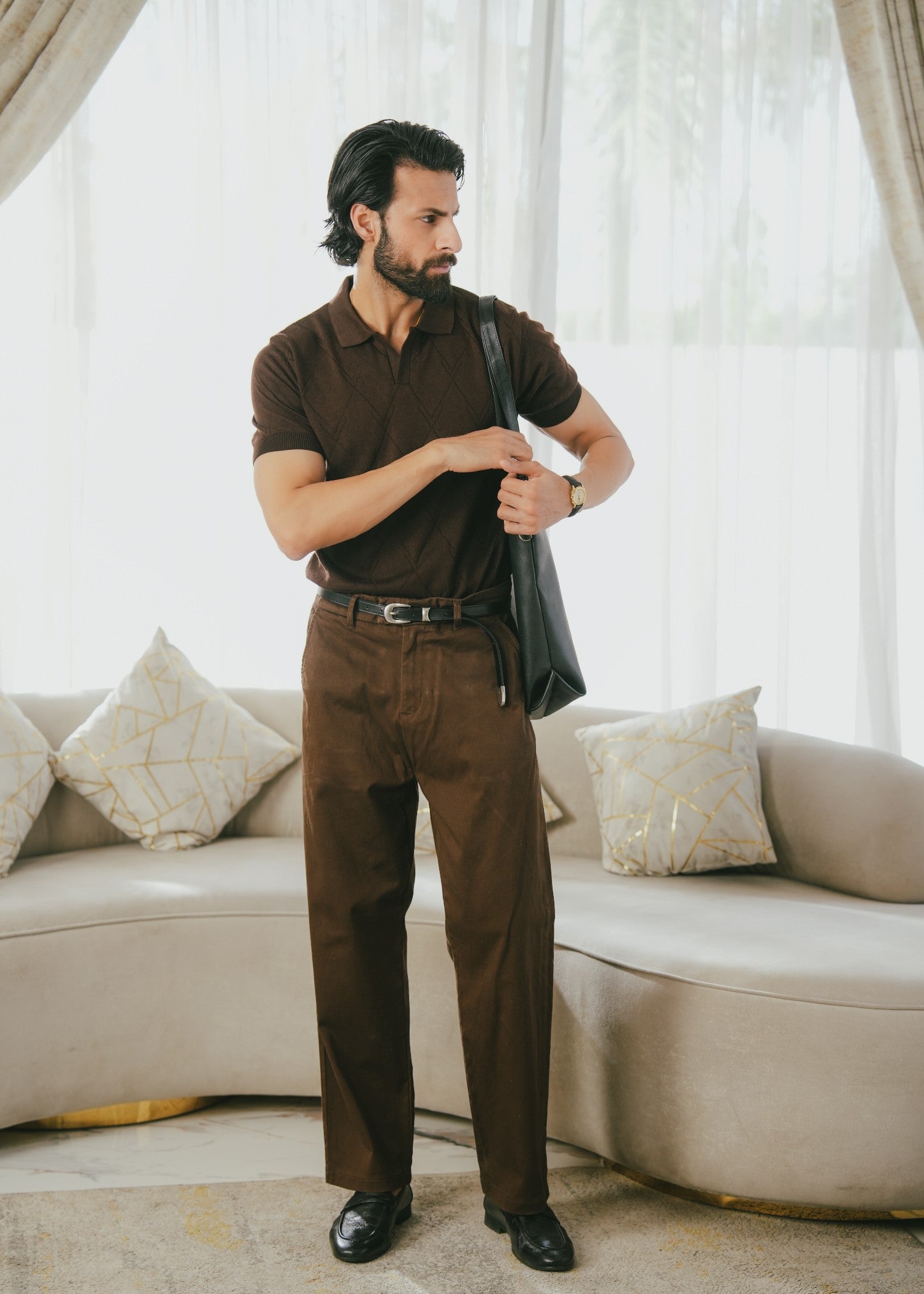 cotton Polo Shirt in Espresso brown