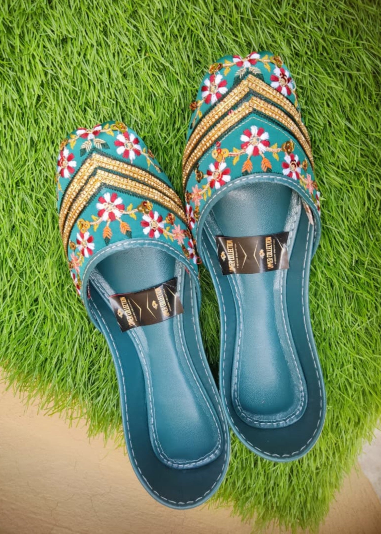 Khussa in Teal by - High Quality Women Khussa FON0971