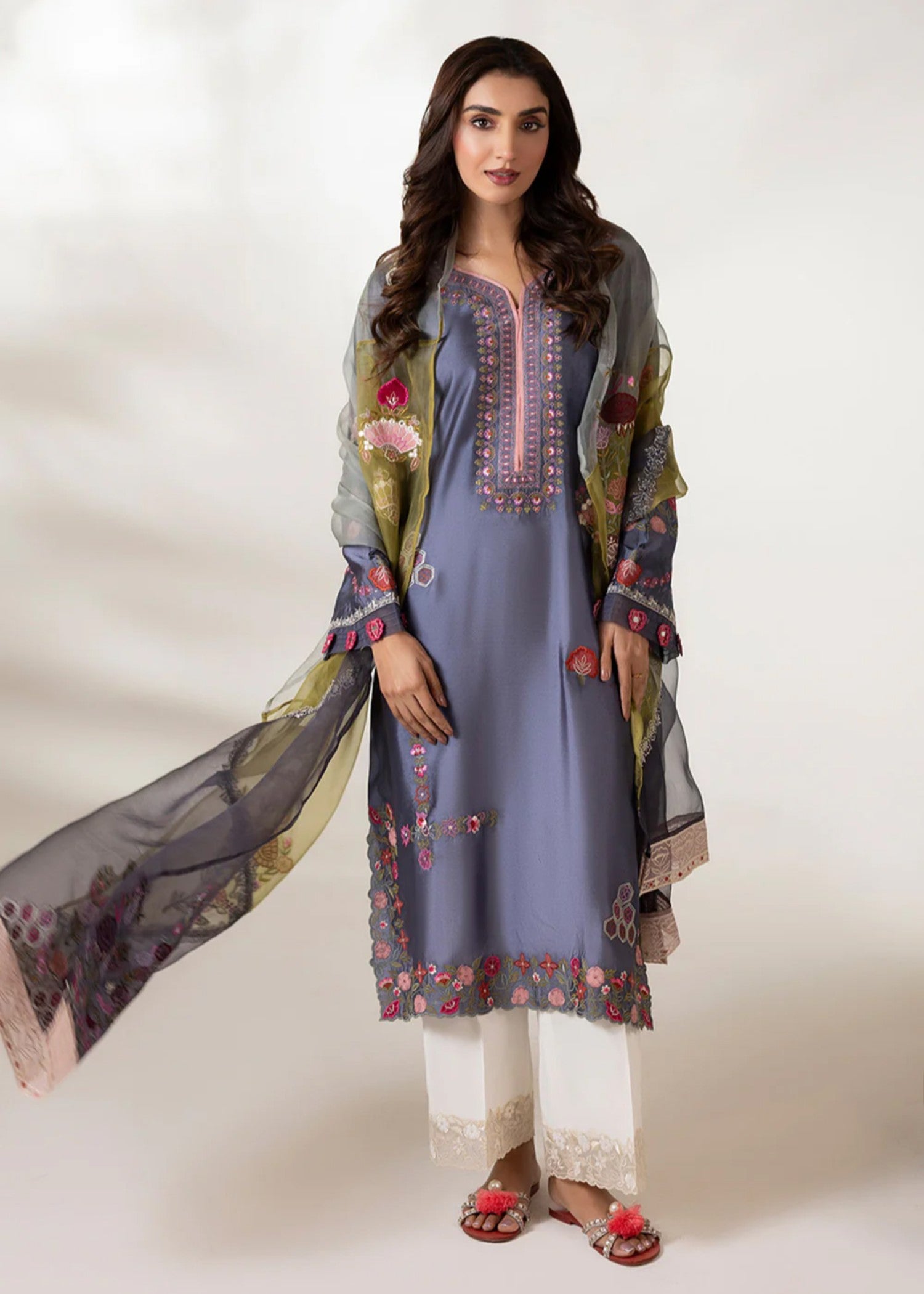 cotton silk Kurta Set in Purple ash