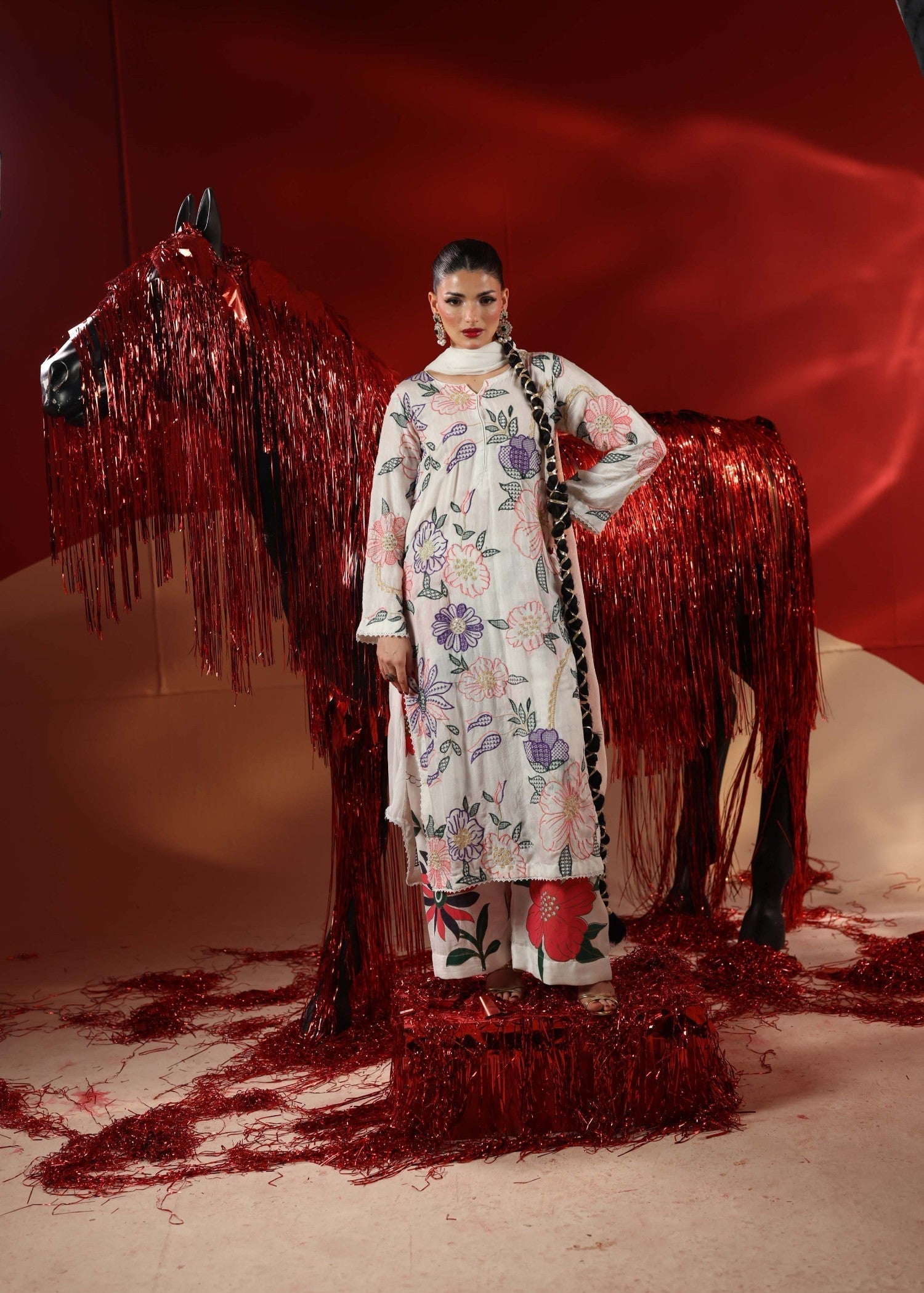 viscose raw silk Kurta Set in Snow