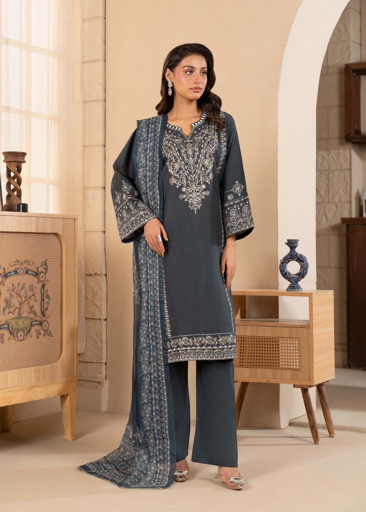 cotton Kurta Set in Zinc grey