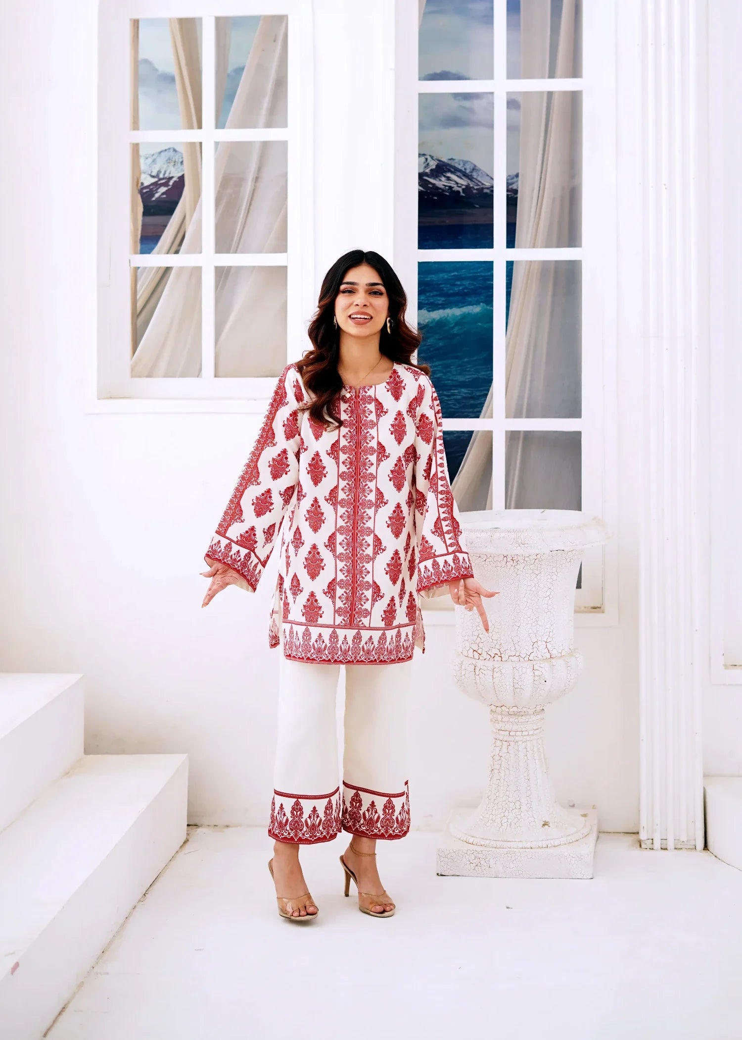 poly lawn Co Ord Sets in White