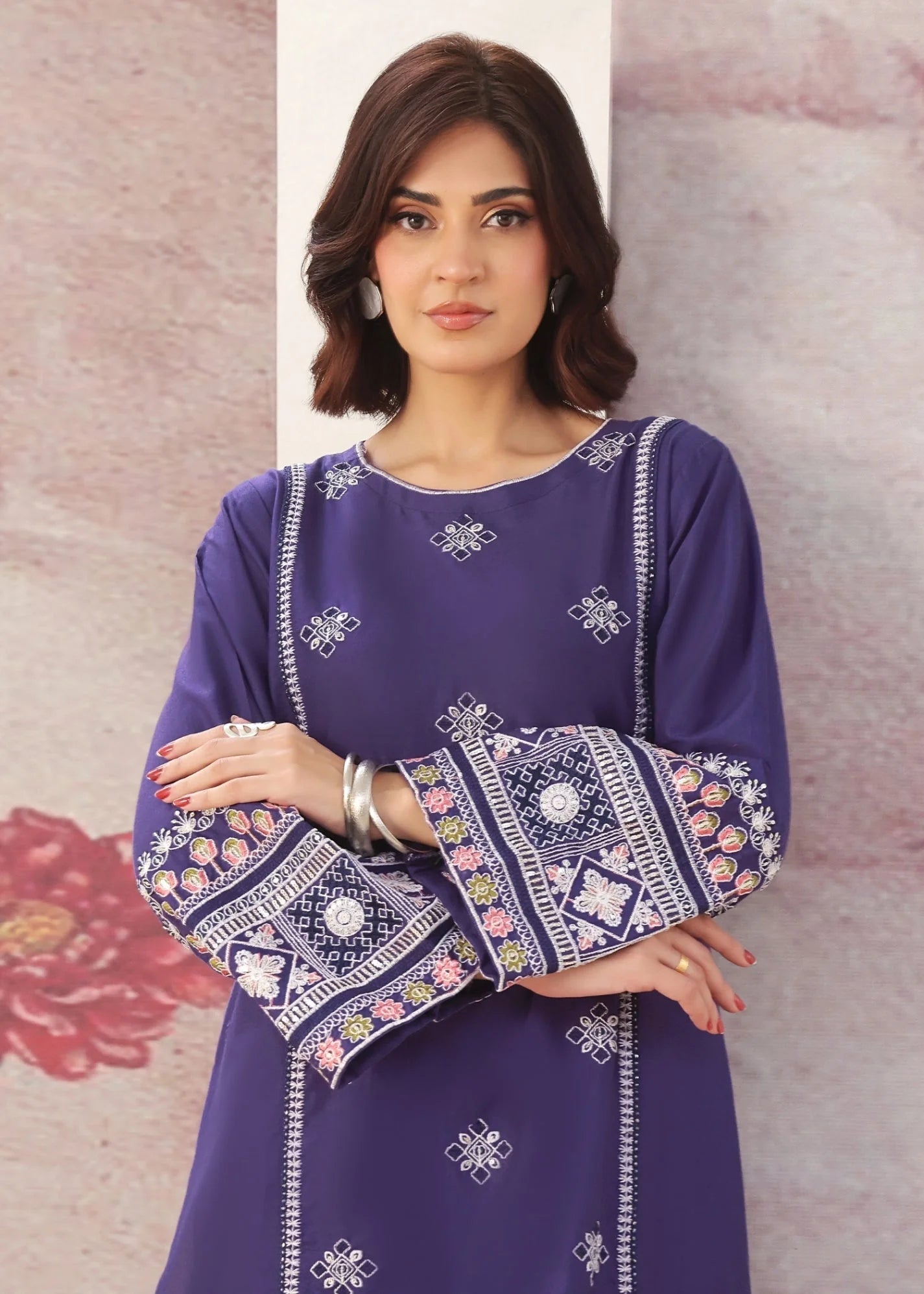lawn cotton Kurta Set in Purple heart