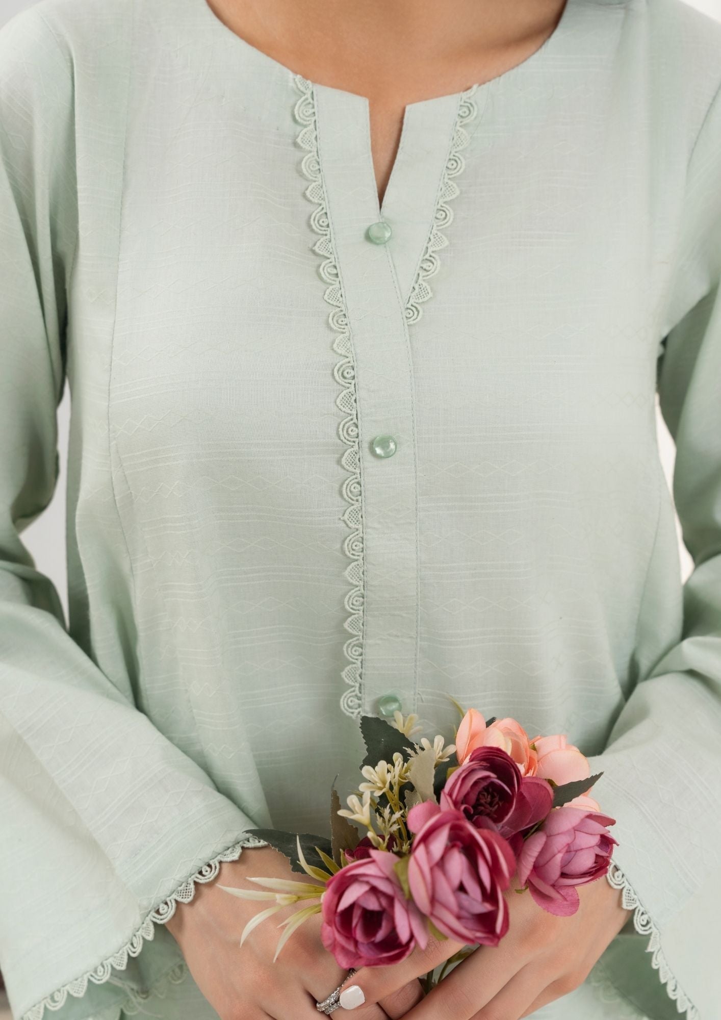 lawn cotton Short Frock in Tea green