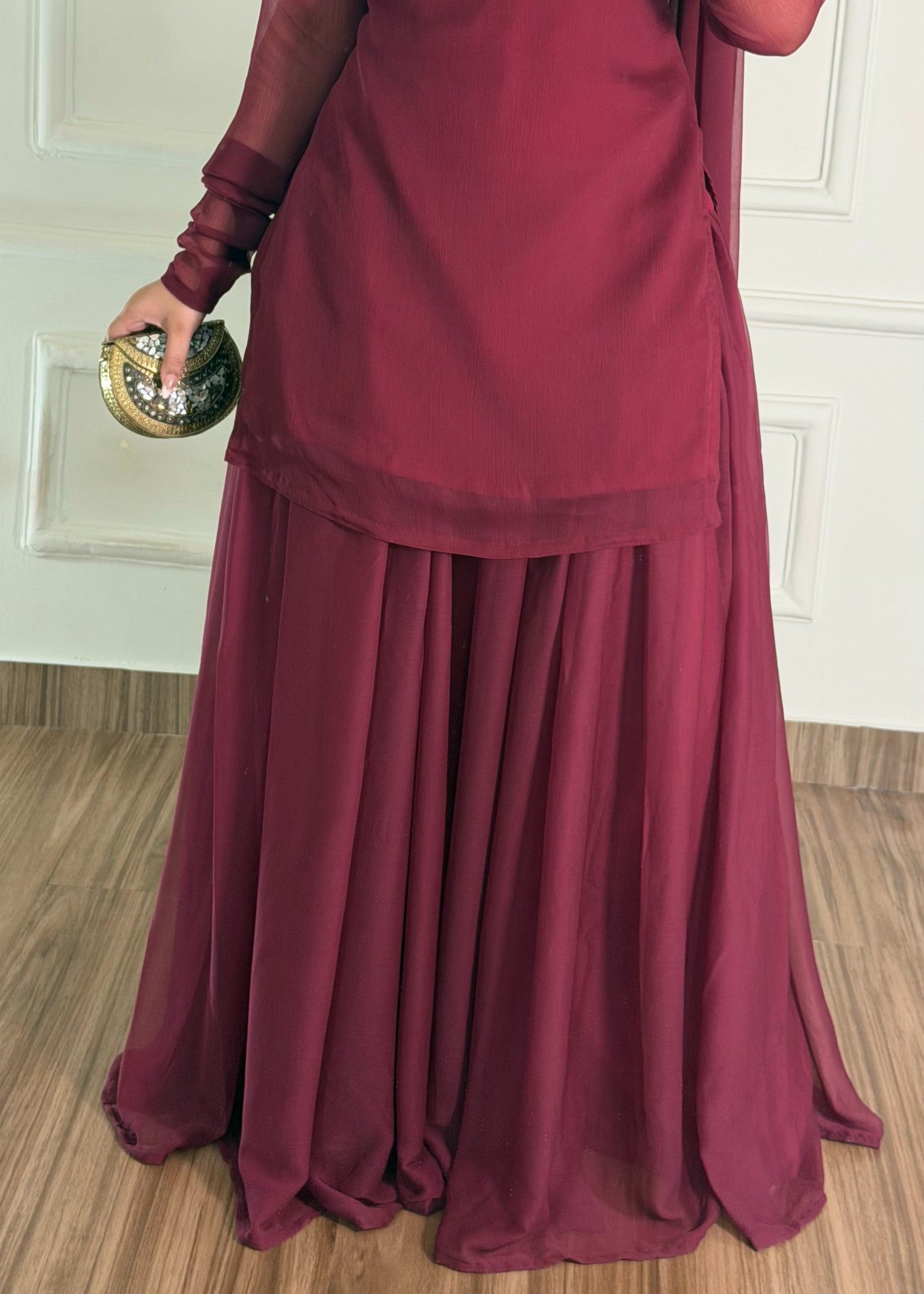 bemberg crinkle chiffon Sharara in Maroon