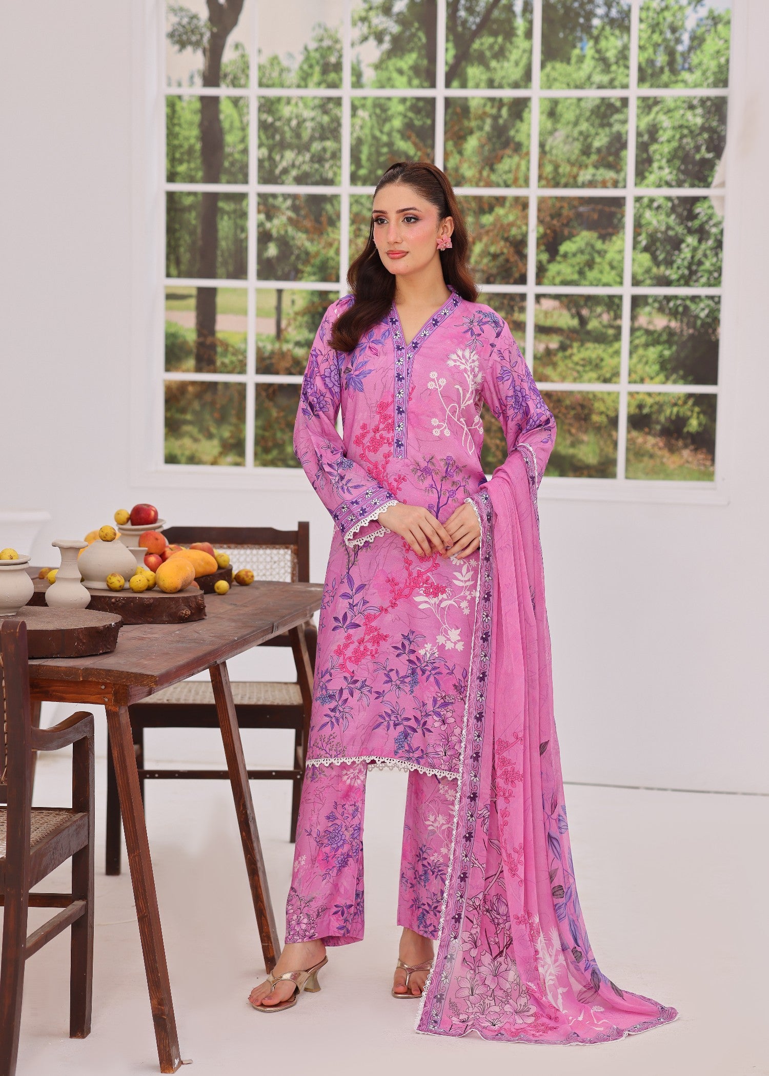 viscose raw silk Kurta Set in Pink