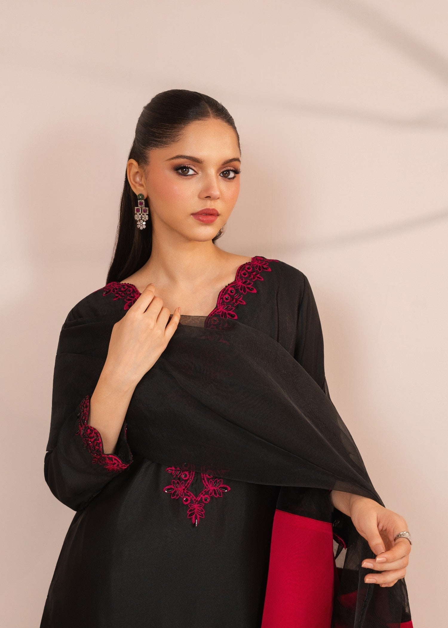 silk charmeuse Kurta Set in Jet black