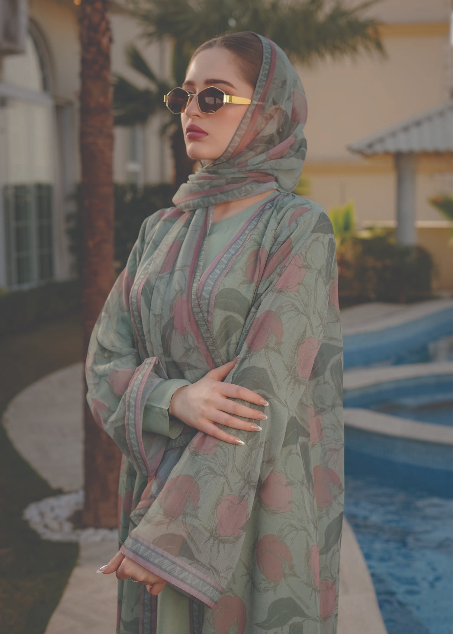 chiffon Abaya in Sage green