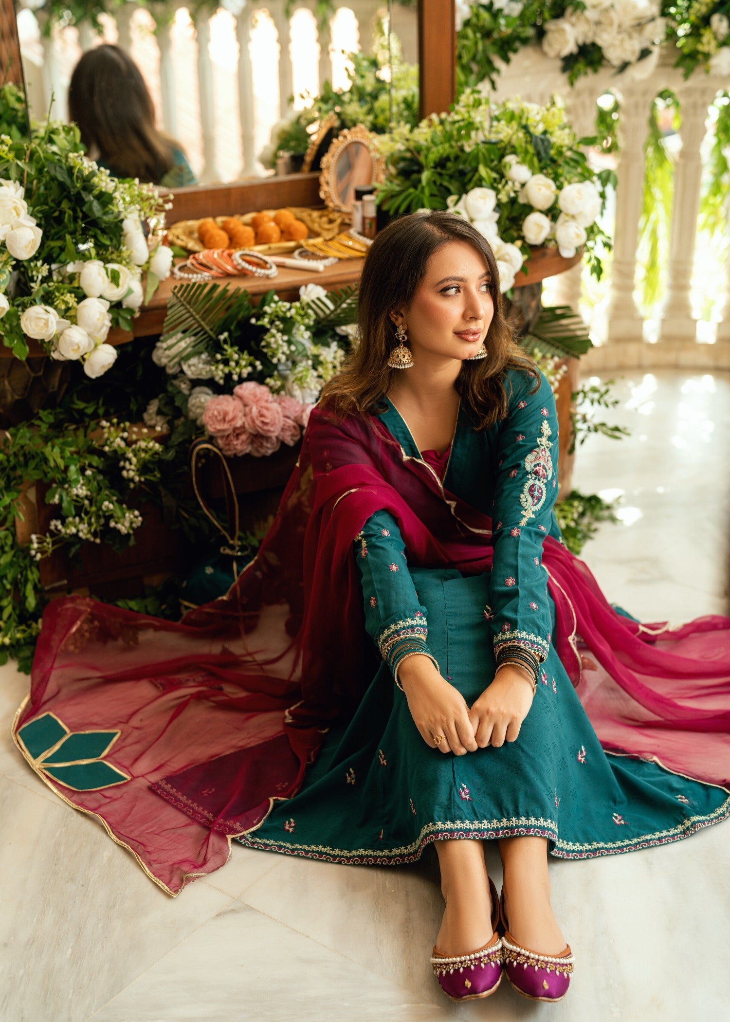 cotton dobby Kurta Set in Teal