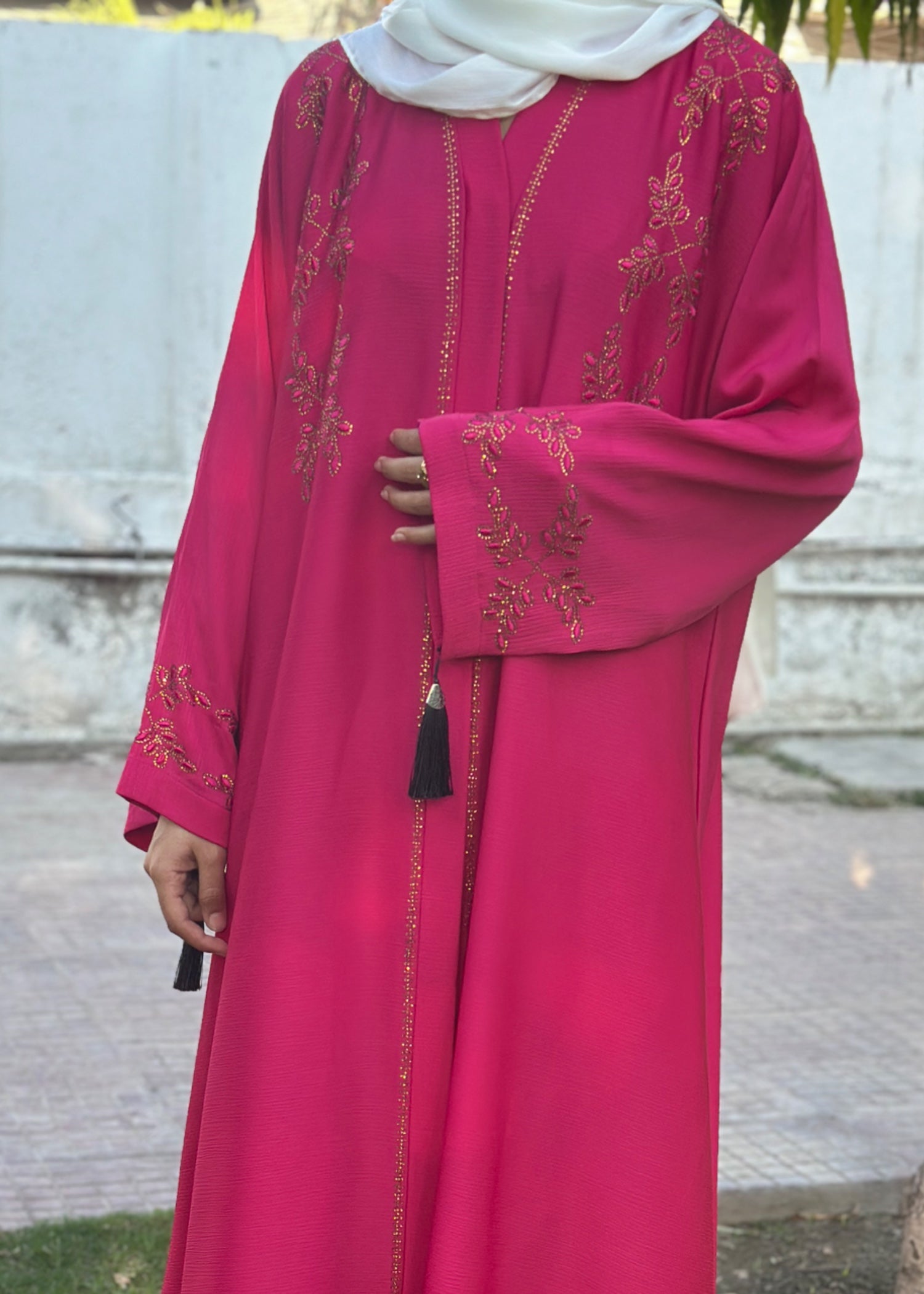thai silk Abaya in Hot pink
