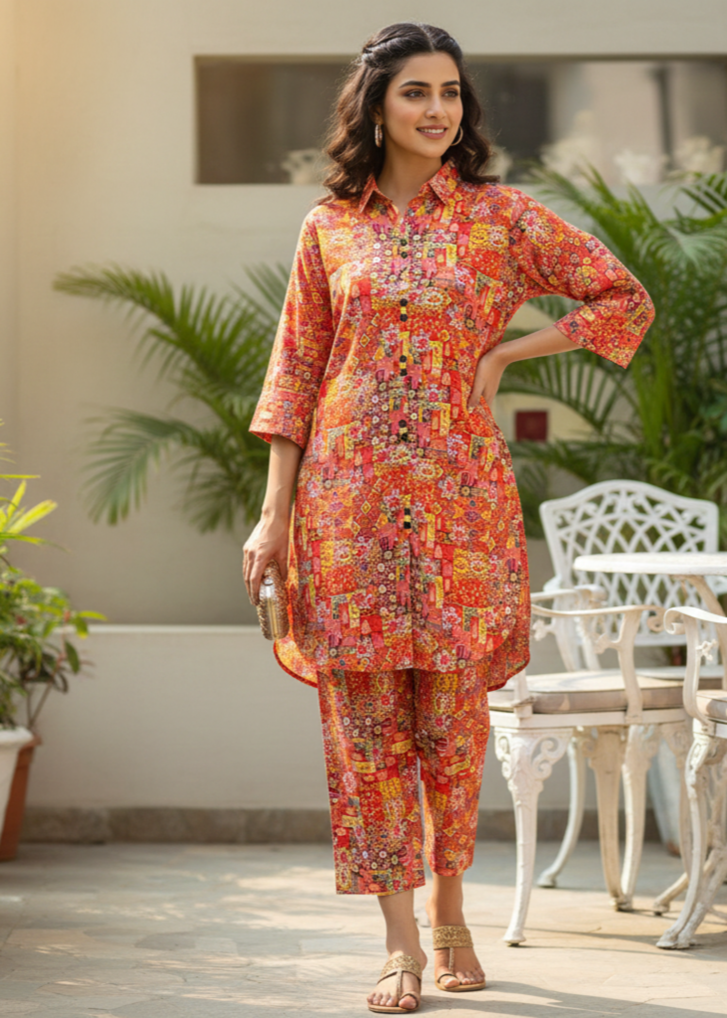 polyester Kurta Set in Multi