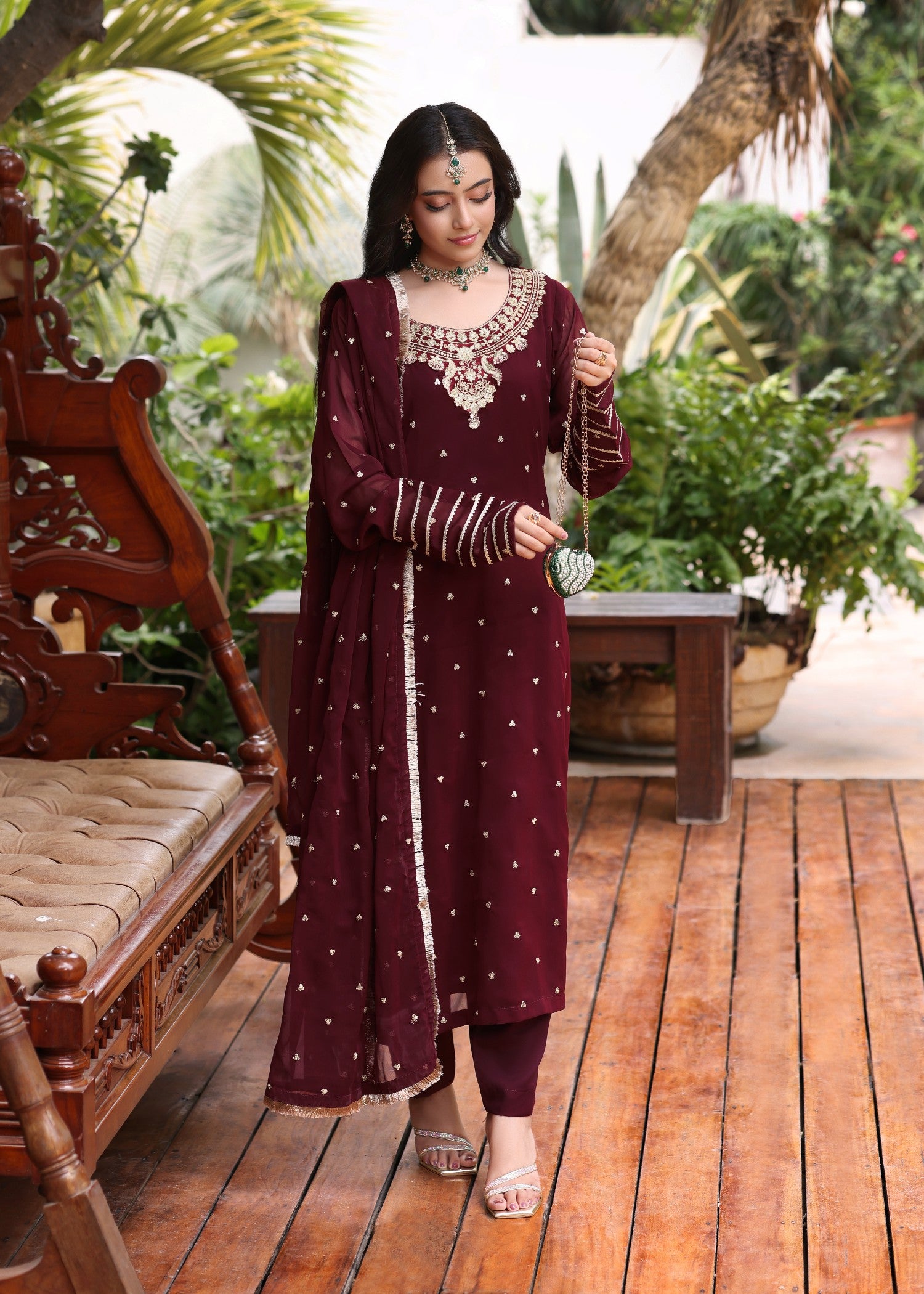 pk chiffon Pishwas in Maroon