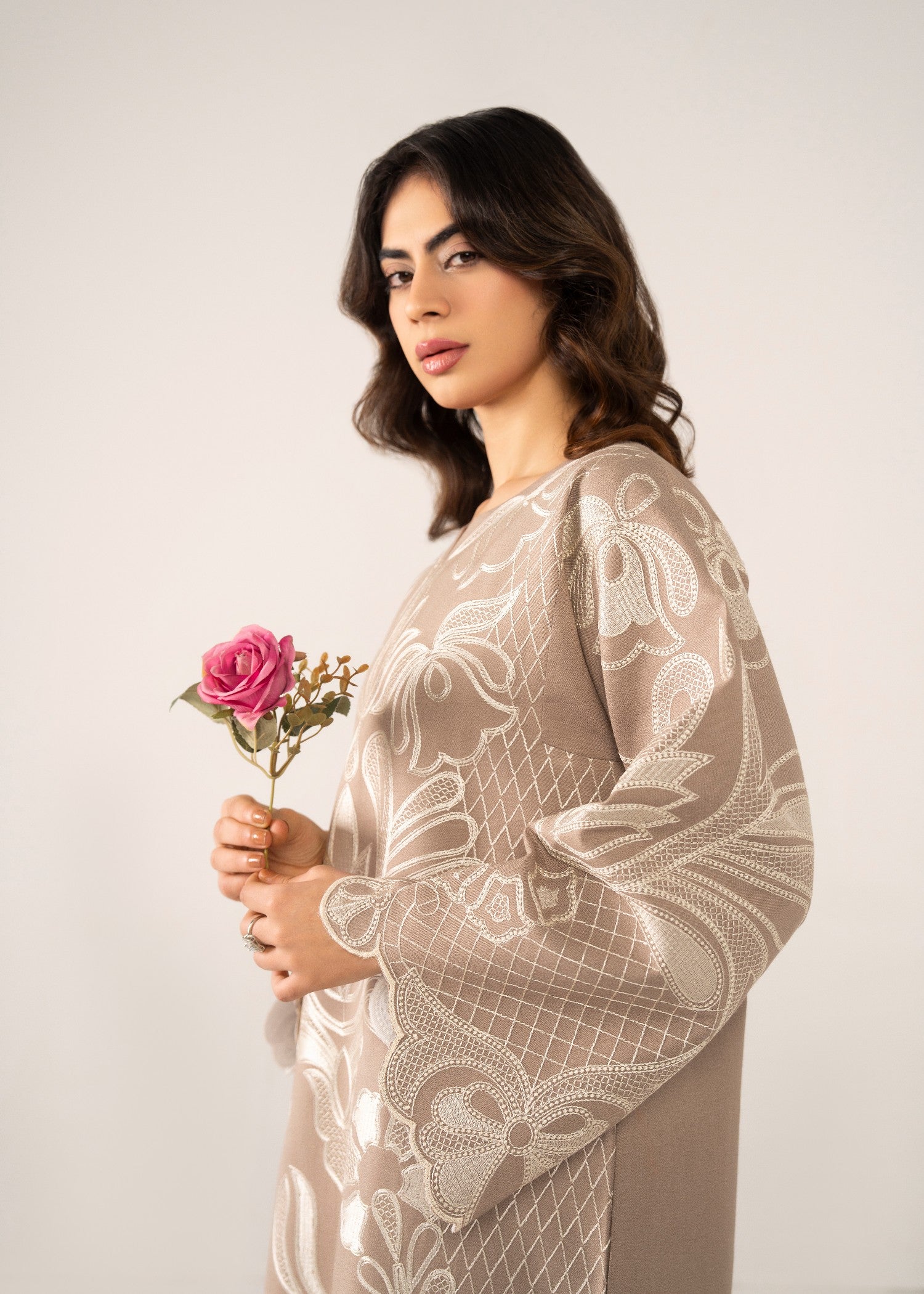 dhanak linen Kurta Set in Tan brown