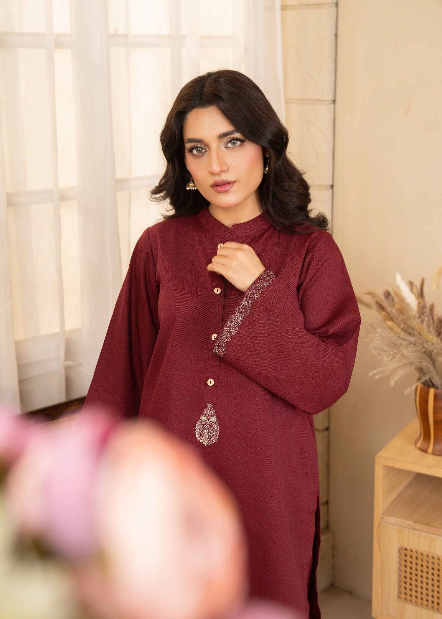 twill khaddar Kurta Set in Maroon