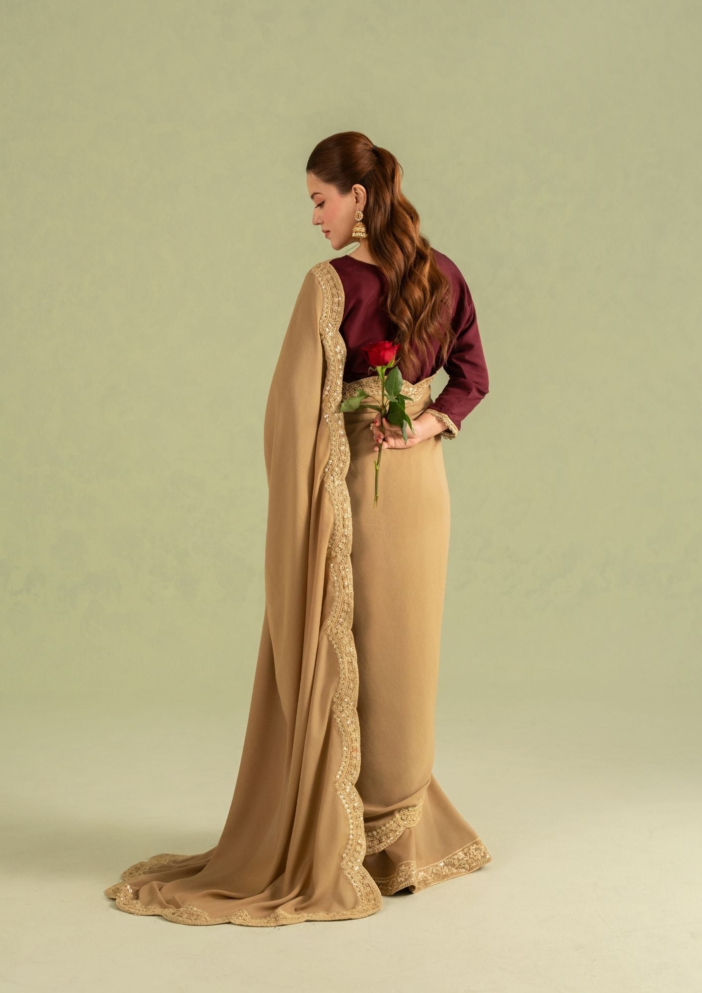 georgette Saree in Maroon, camel brown