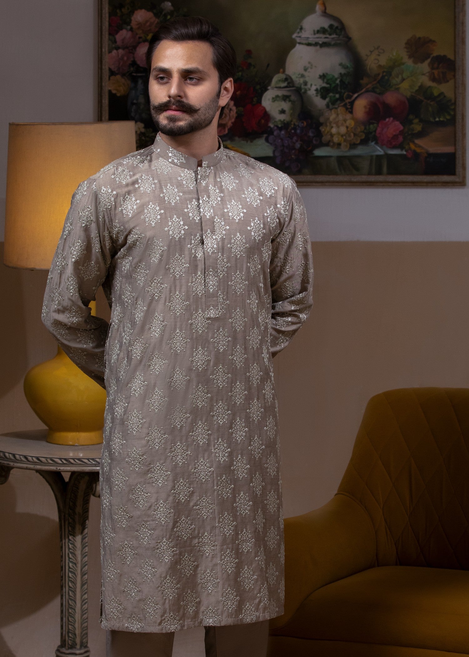 cotton silk Kurta Set in Beige by House Of Arsalan Iqbal