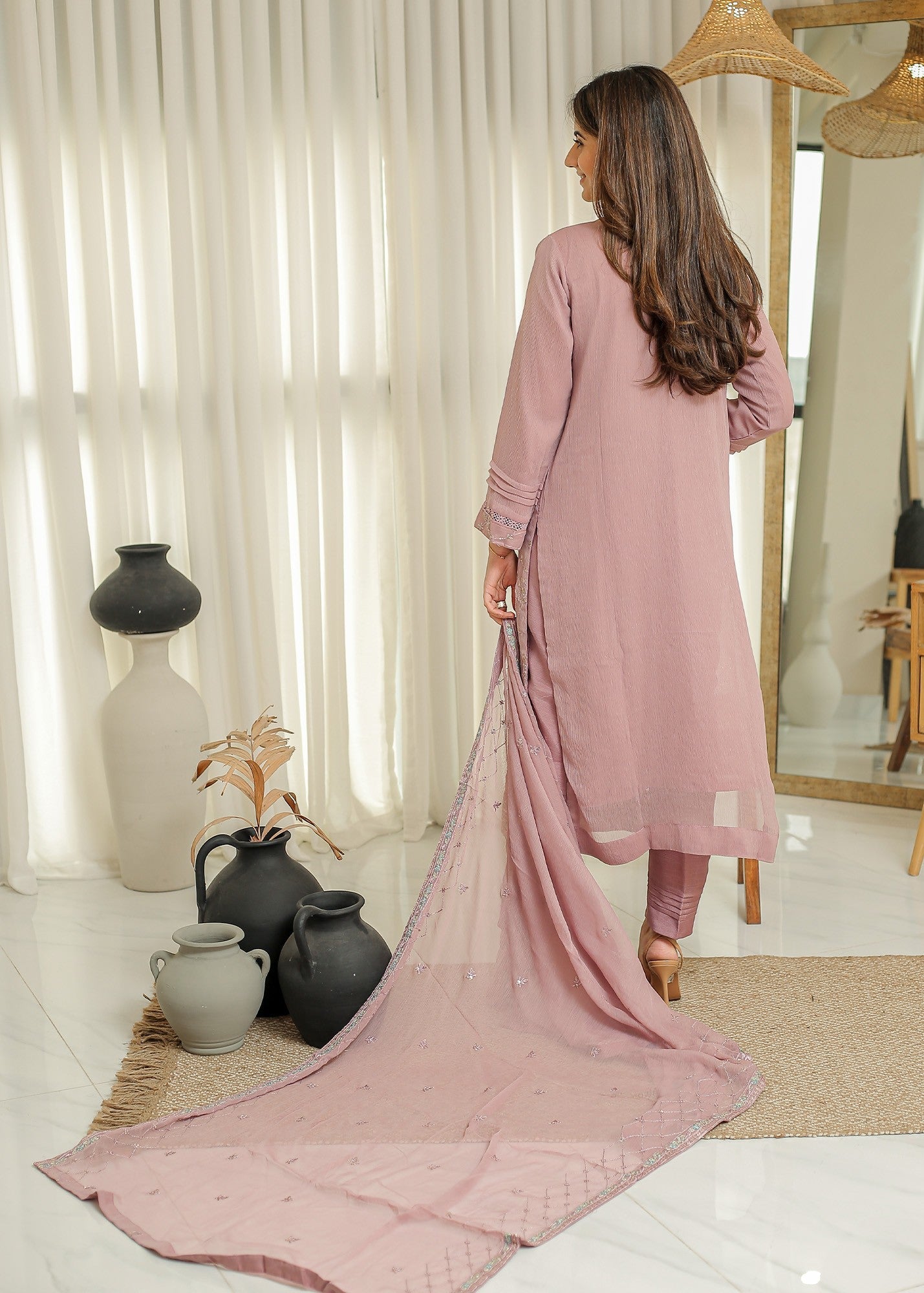 chiffon Co Ord Sets in Tea rose pink
