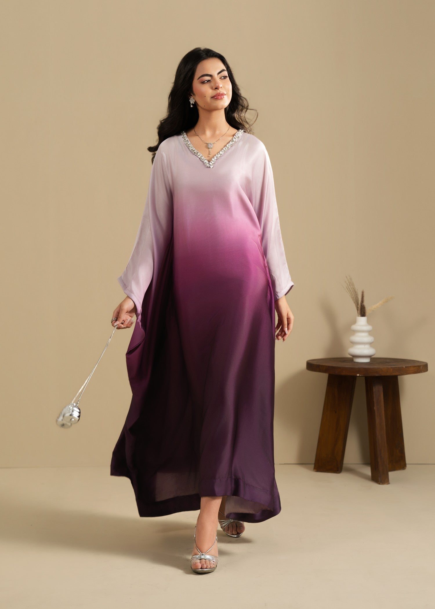 silk Kaftan in Purple